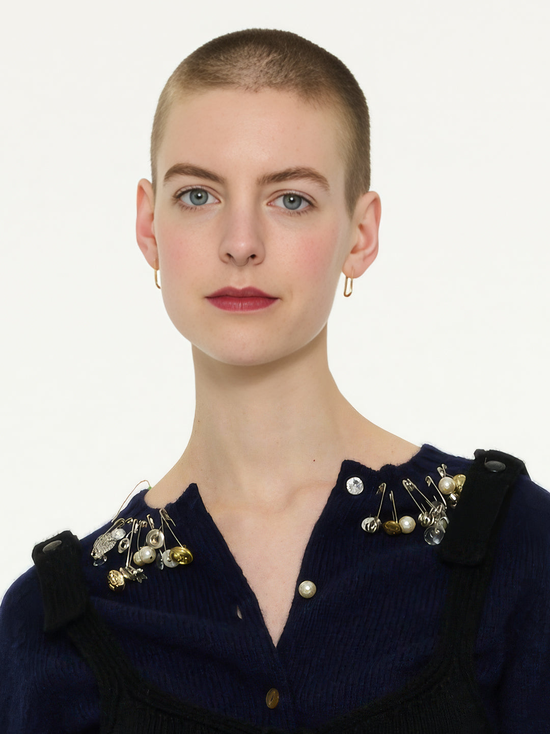 SANDI Embellished Crew Neck Shetland Cardigan - Navy