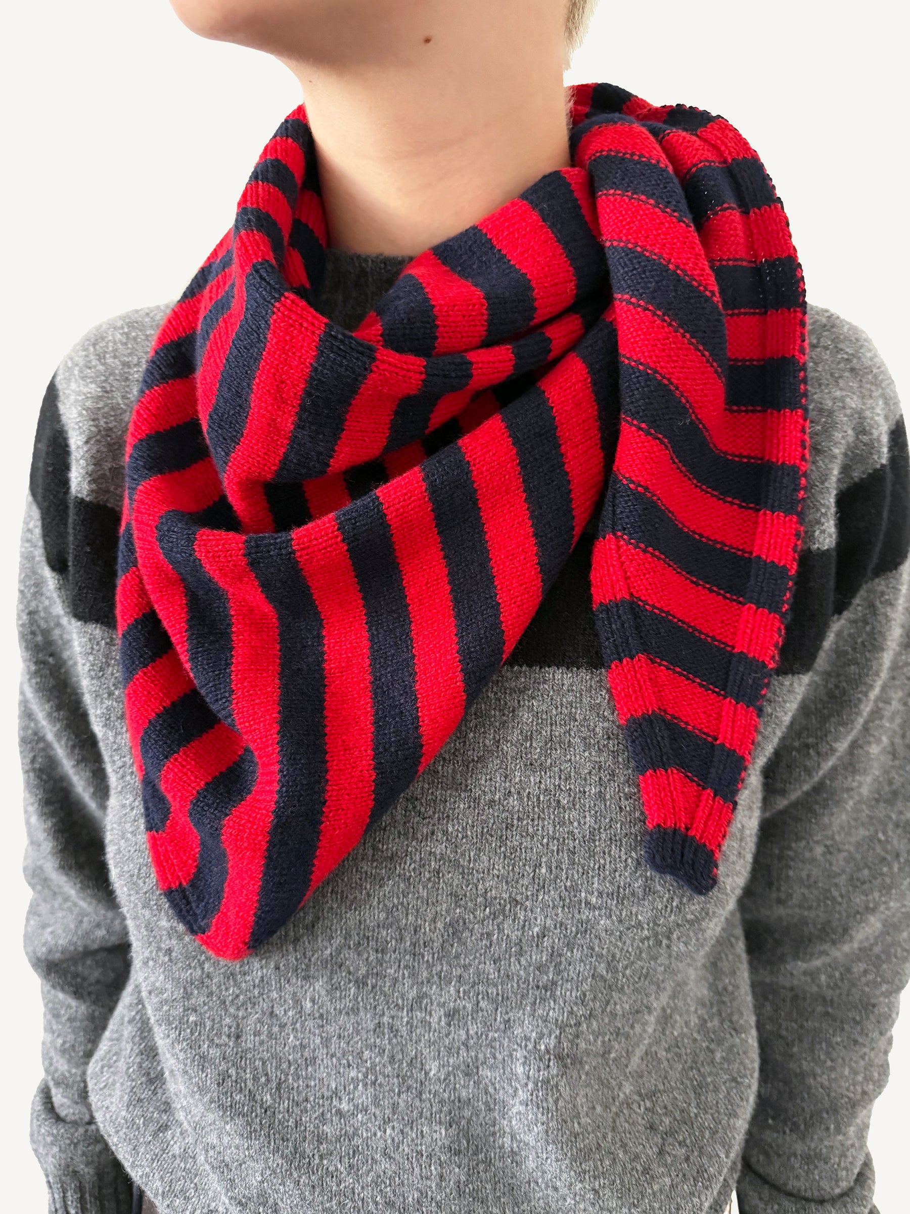 LIVA X Striped Triangle Scarf - Navy / Red