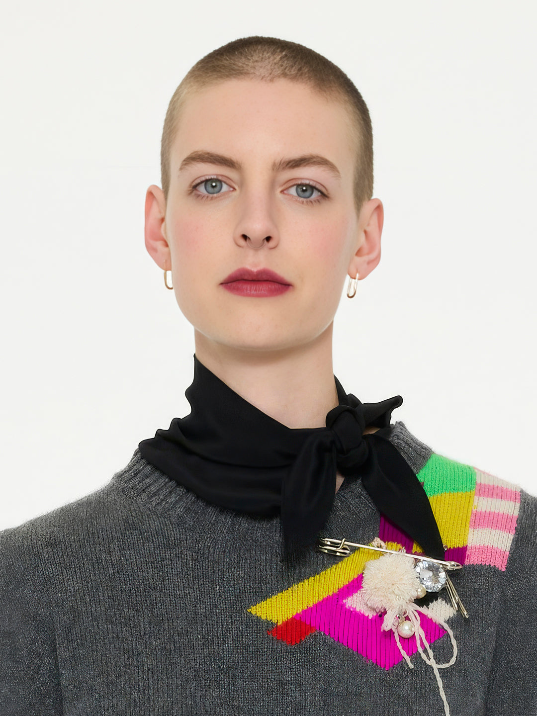 ROXANNE Lambswool Crew Neck Sweater - Grey / Multico
