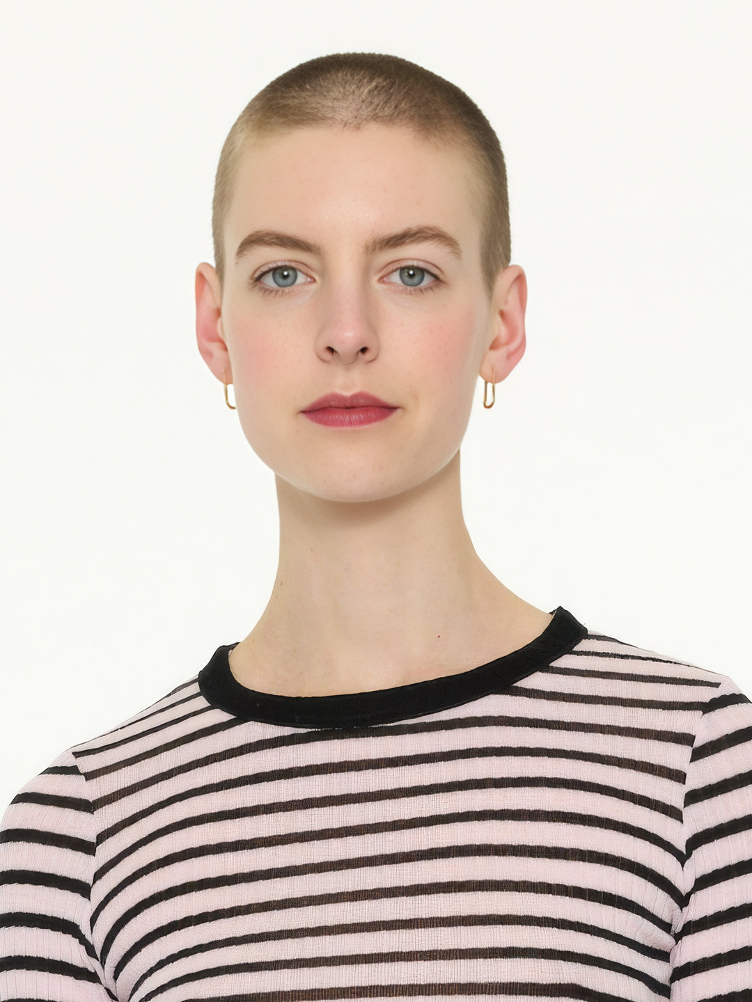 JACKIE RAYE Striped Fine Weight Ribbed Top - Pale Pink / Black