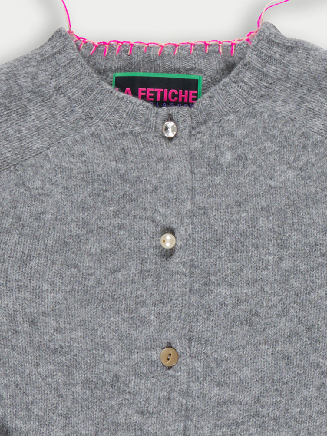 ERIN Crew Neck Shetland Cardigan - Grey