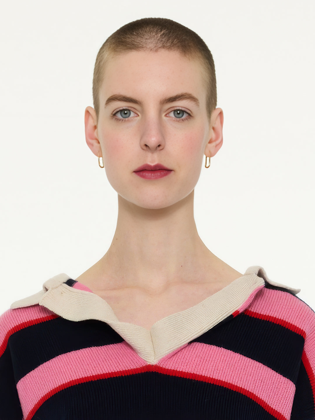 WINIFRED Striped Lambswool Rugby Sweater - Navy/ Pink