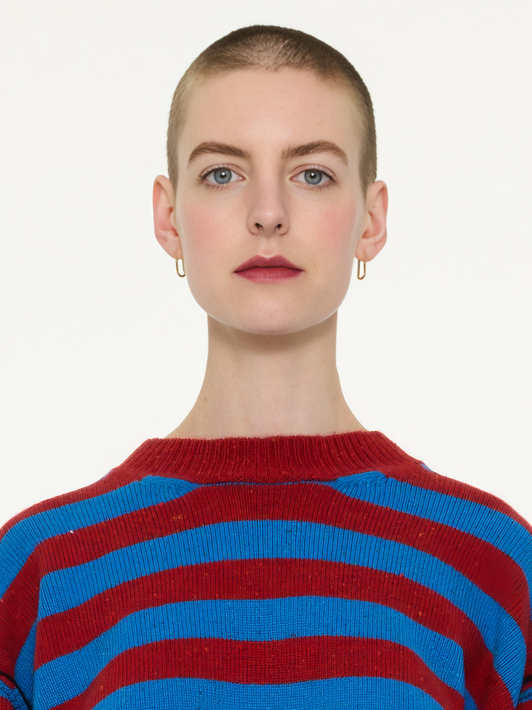 LESLIE Unisex Loose Fit Striped Sweater - Blue / Red
