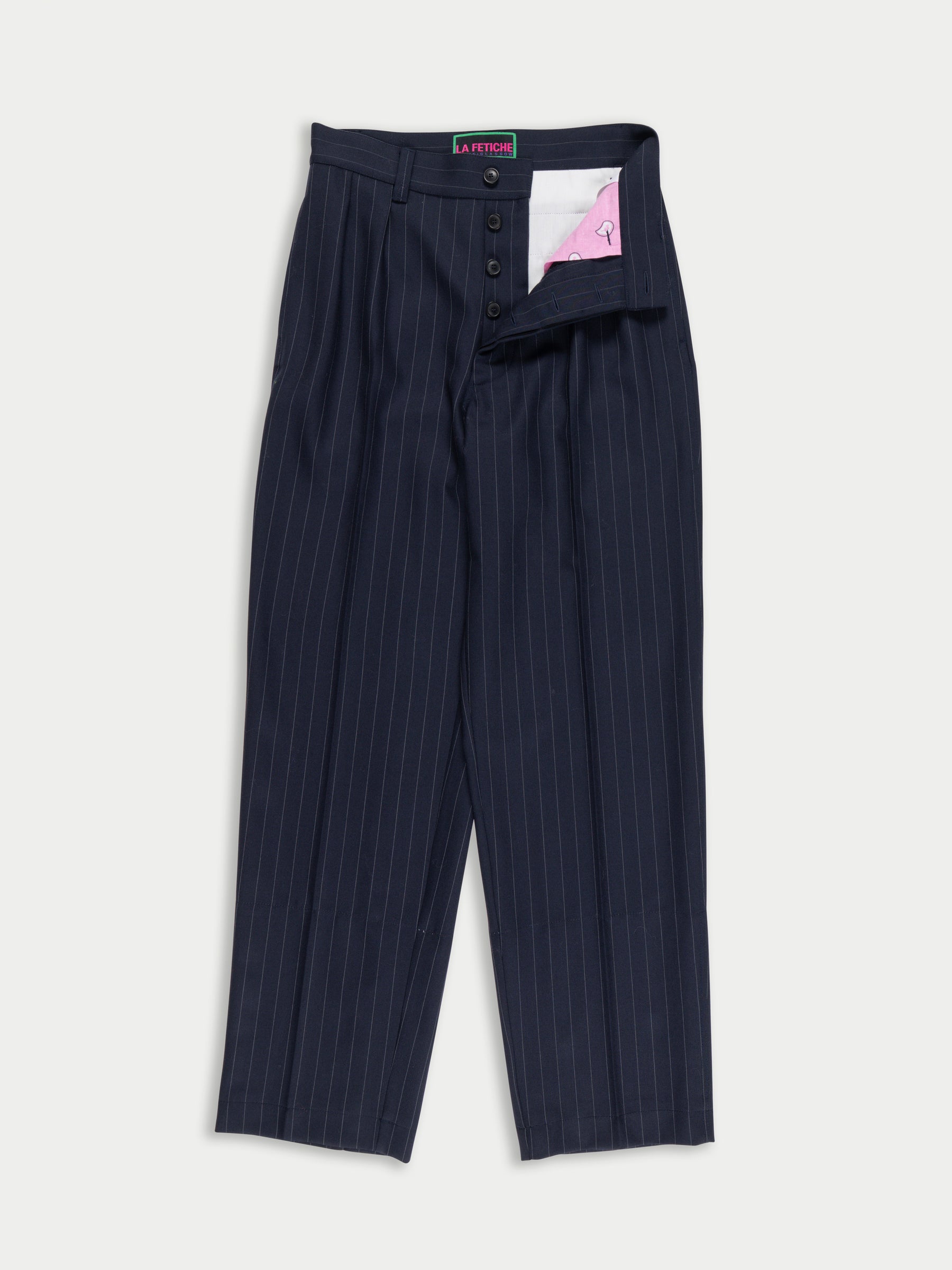 DAHO Pleated Tailored Pant - Navy Pinstripes