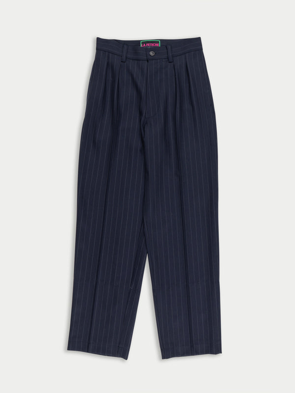 DAHO Pleated Tailored Pant - Navy Pinstripes