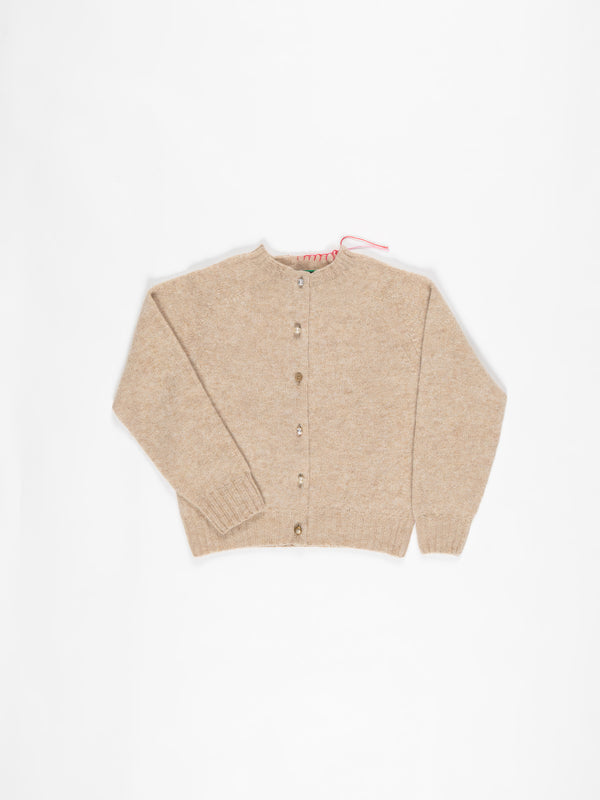 ERIN Crew Neck Shetland Cardigan - Oatmeal