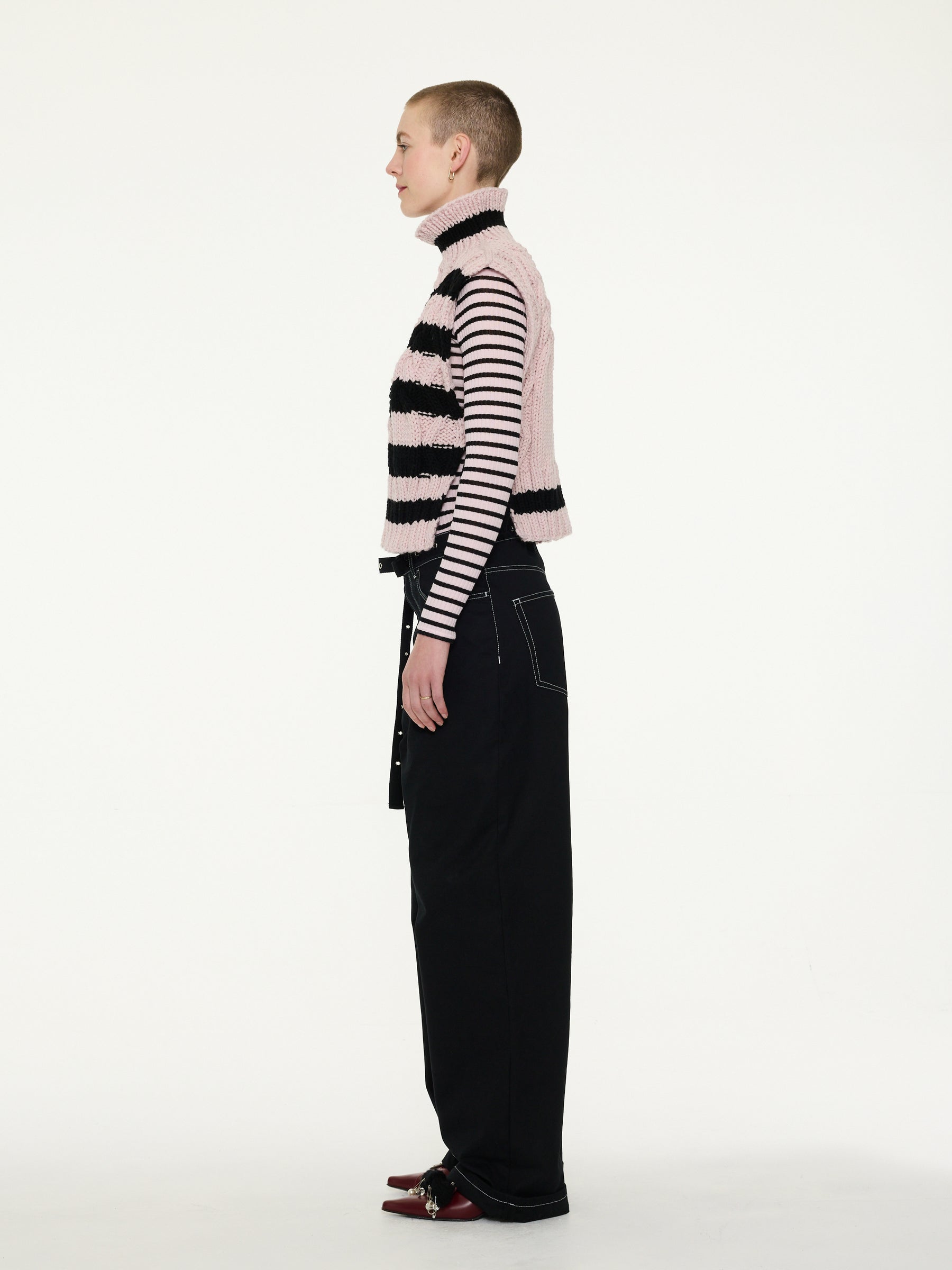 POSY Striped Cable Knit Vest - Pale Pink / Black