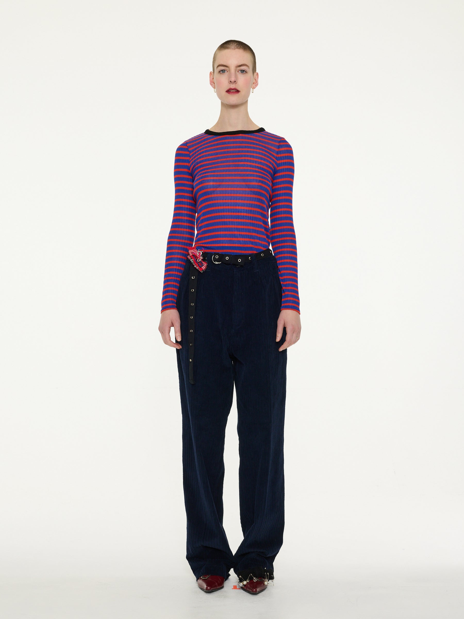 JACKIE RAYE Striped Fine Weight Ribbed Top - Blue / Red
