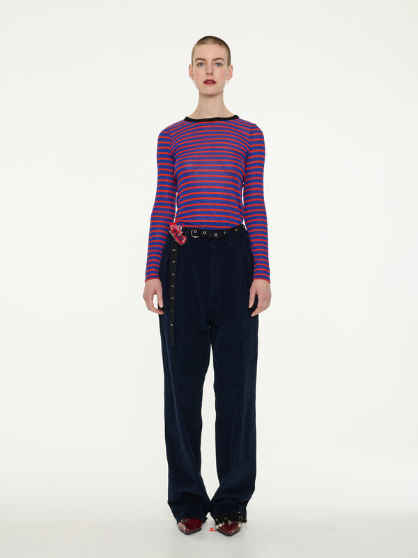 JACKIE RAYE Striped Fine Weight Ribbed Top - Blue / Red