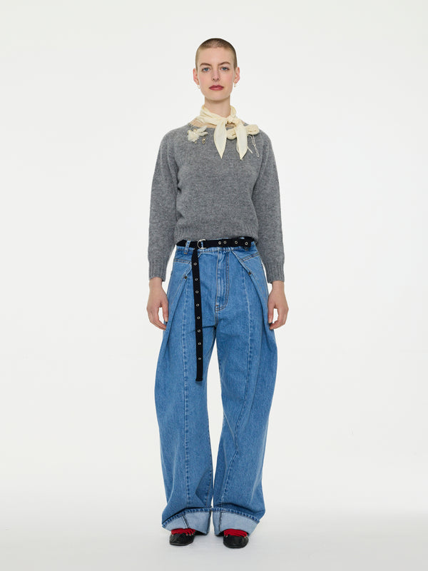 FIFI Crew Neck Shetland Sweater - Grey / Beige