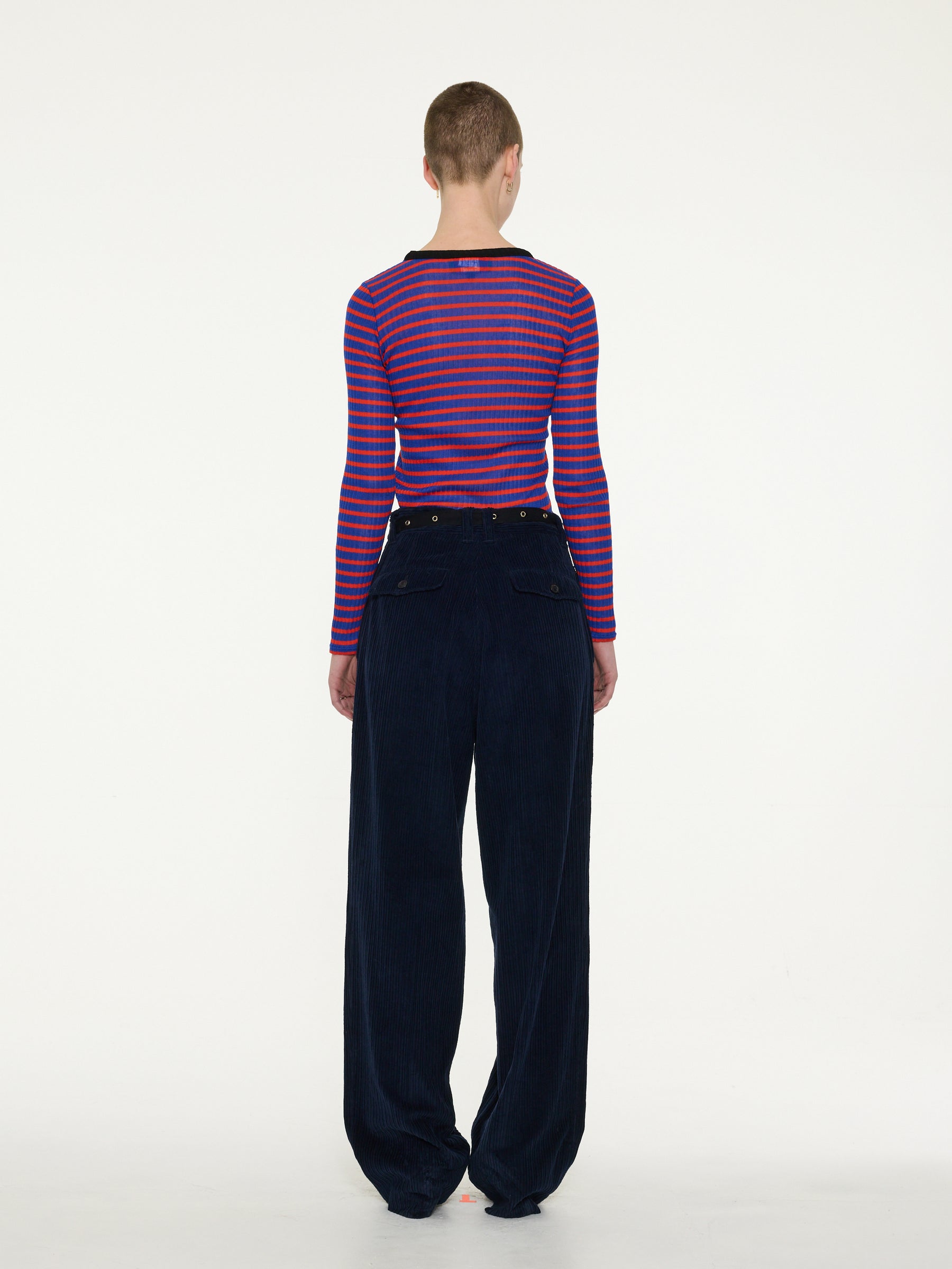 JACKIE RAYE Striped Fine Weight Ribbed Top - Blue / Red