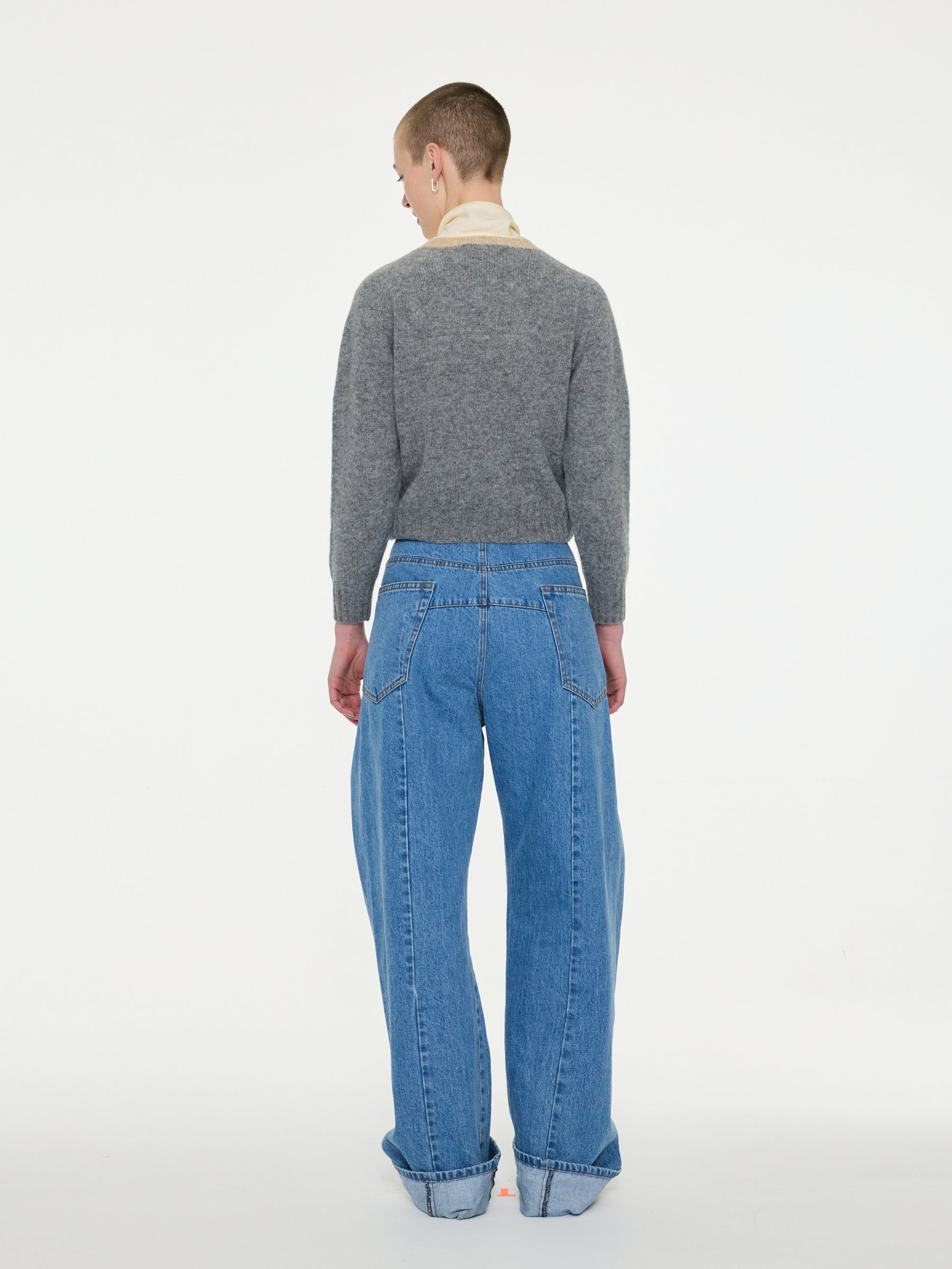 FIFI Crew Neck Shetland Sweater - Grey / Beige
