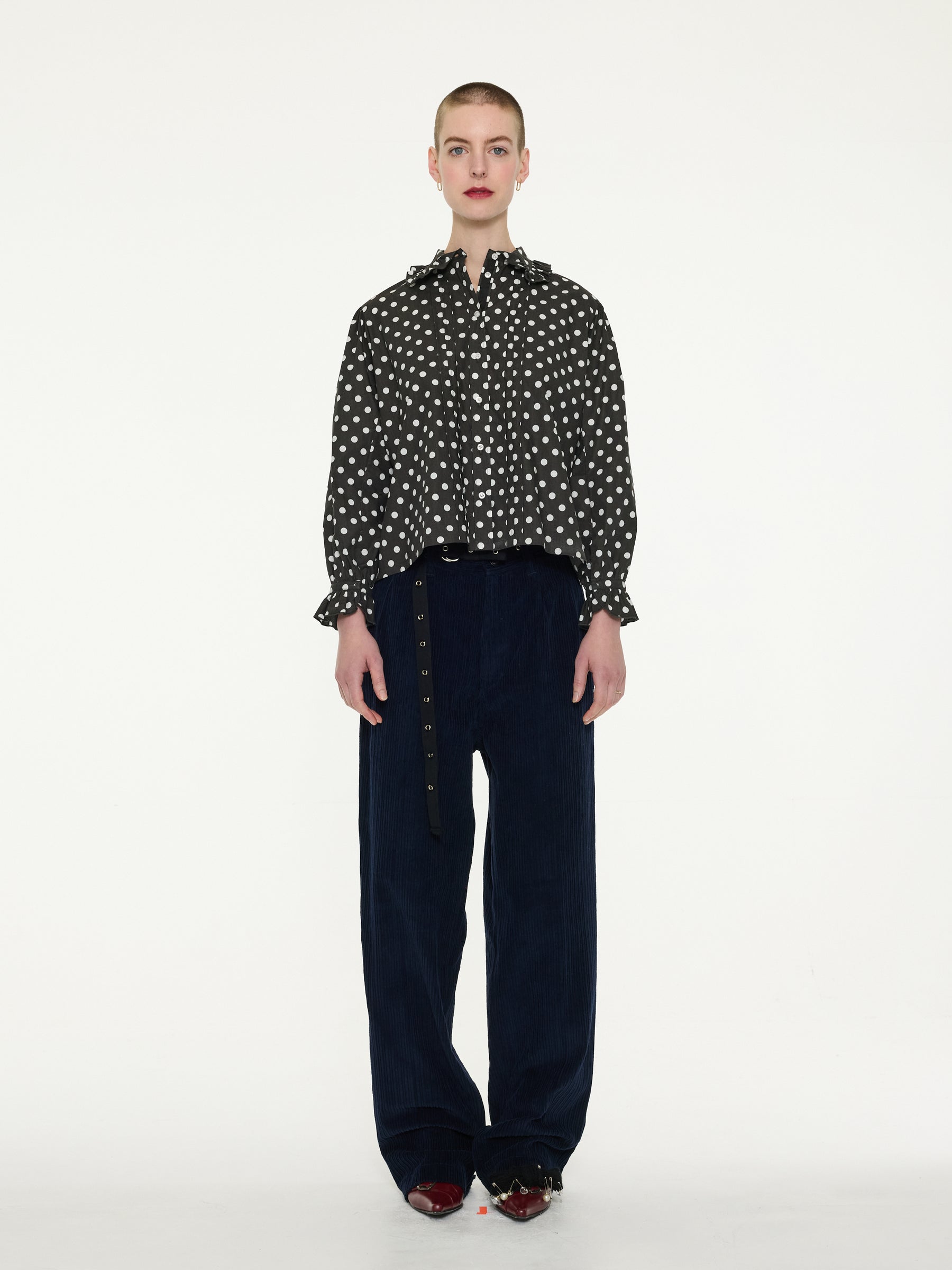 JANE Spot Printed Cotton Blouse - Black / White