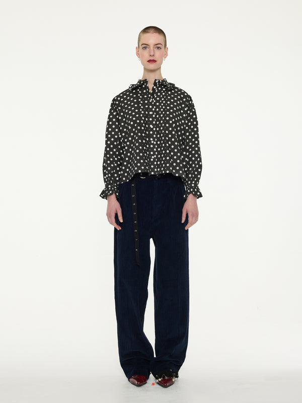 JANE Spot Printed Cotton Blouse - Black / White