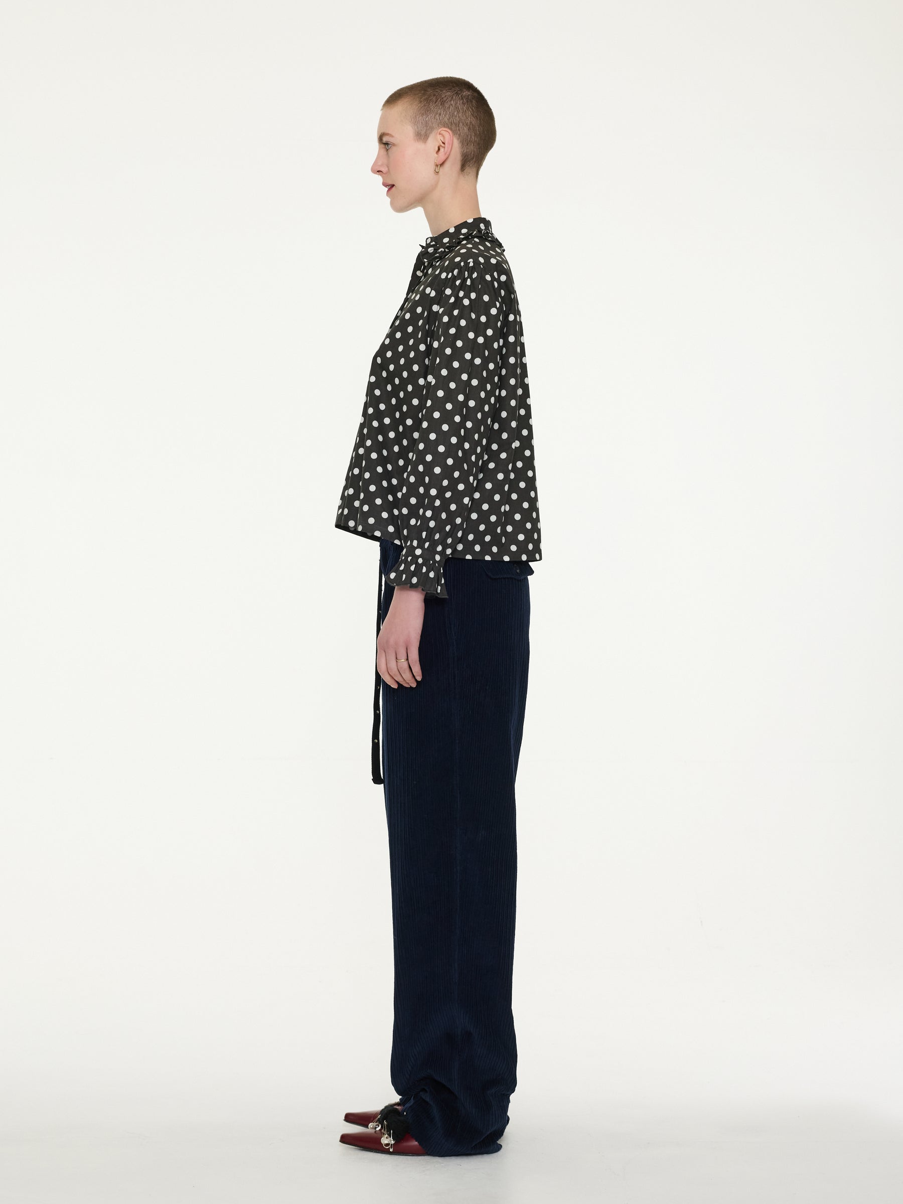 JANE Spot Printed Cotton Blouse - Black / White