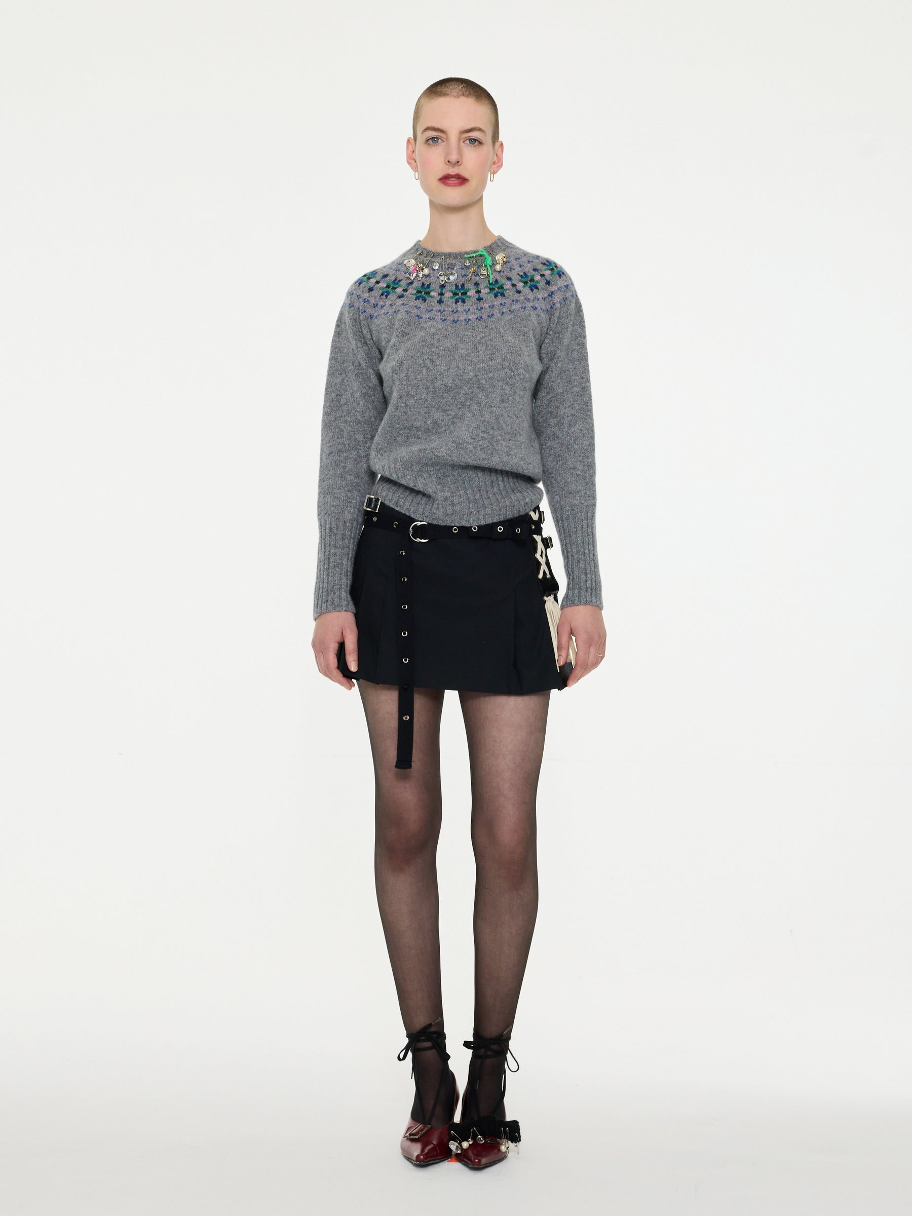 BABS Embellished Fairisle Shetland Sweater - Grey