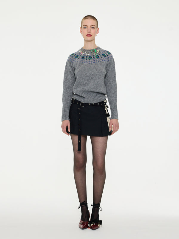 BABS Embellished Fairisle Shetland Sweater - Grey
