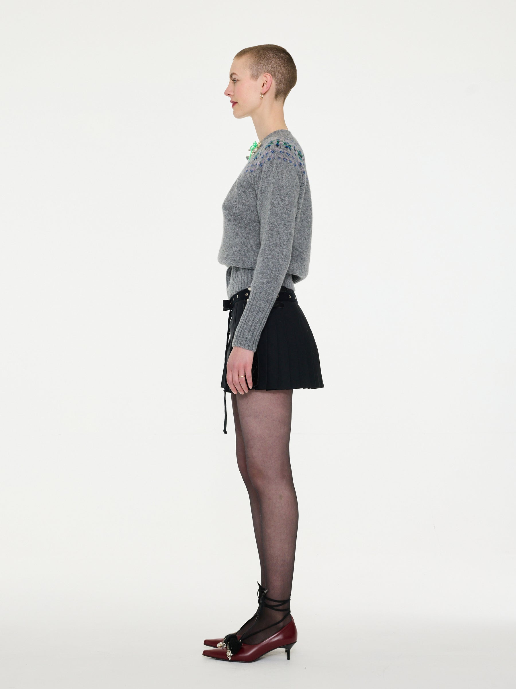 BABS Embellished Fairisle Shetland Sweater - Grey