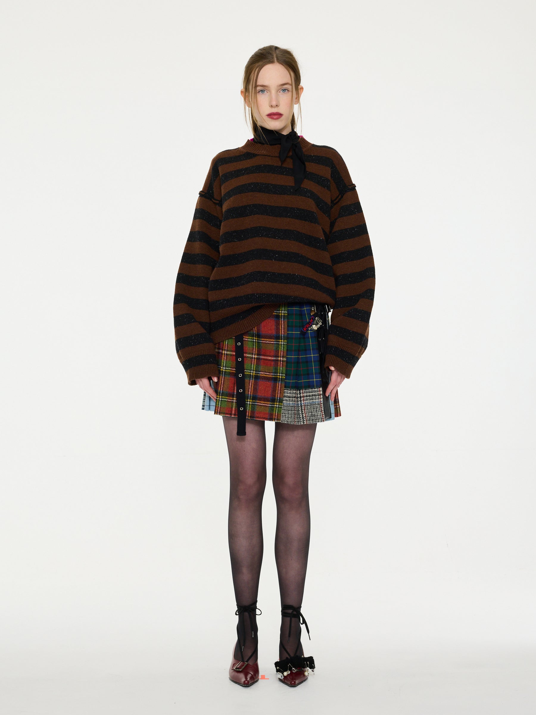 LESLIE Unisex Loose Fit Striped Sweater- Brown/ Black