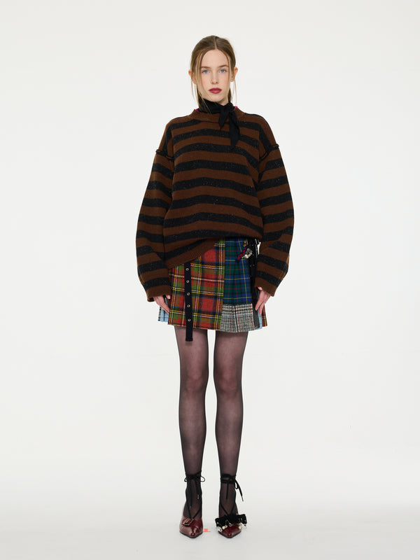LESLIE Unisex Loose Fit Striped Sweater- Brown/ Black