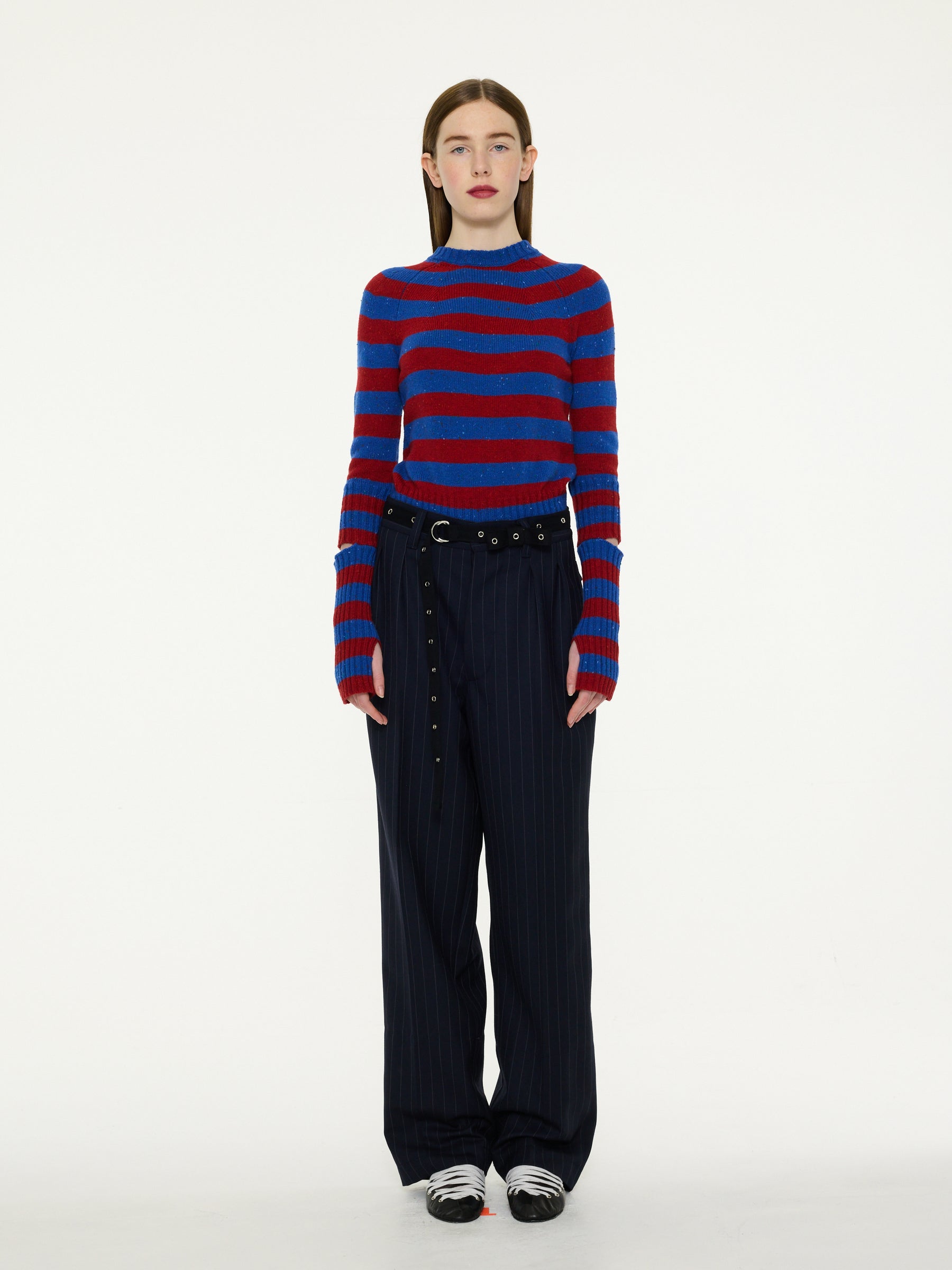 DAHO Pleated Tailored Pant - Navy Pinstripes