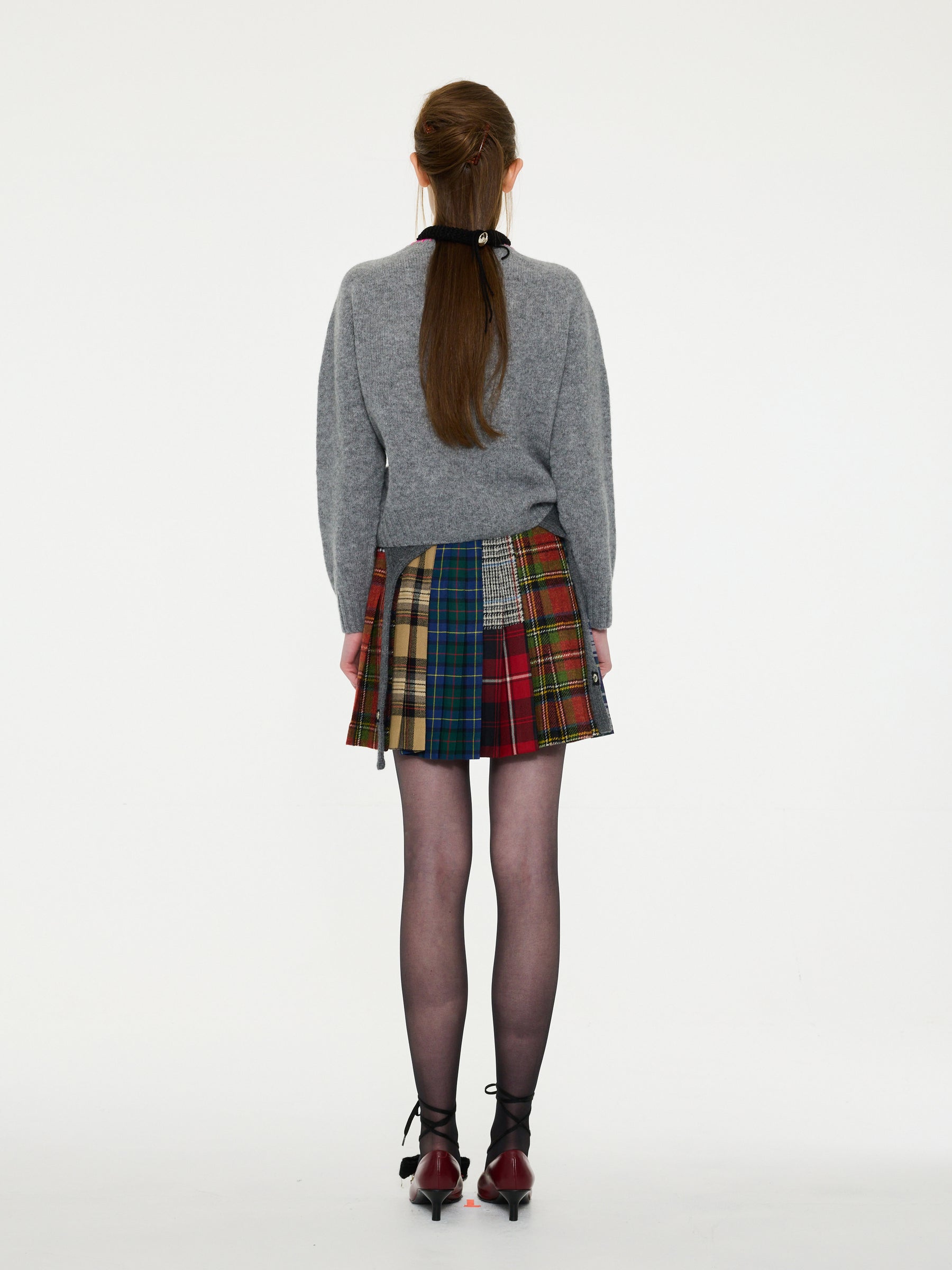 SANDI Embellished Crew Neck Shetland Cardigan - Grey