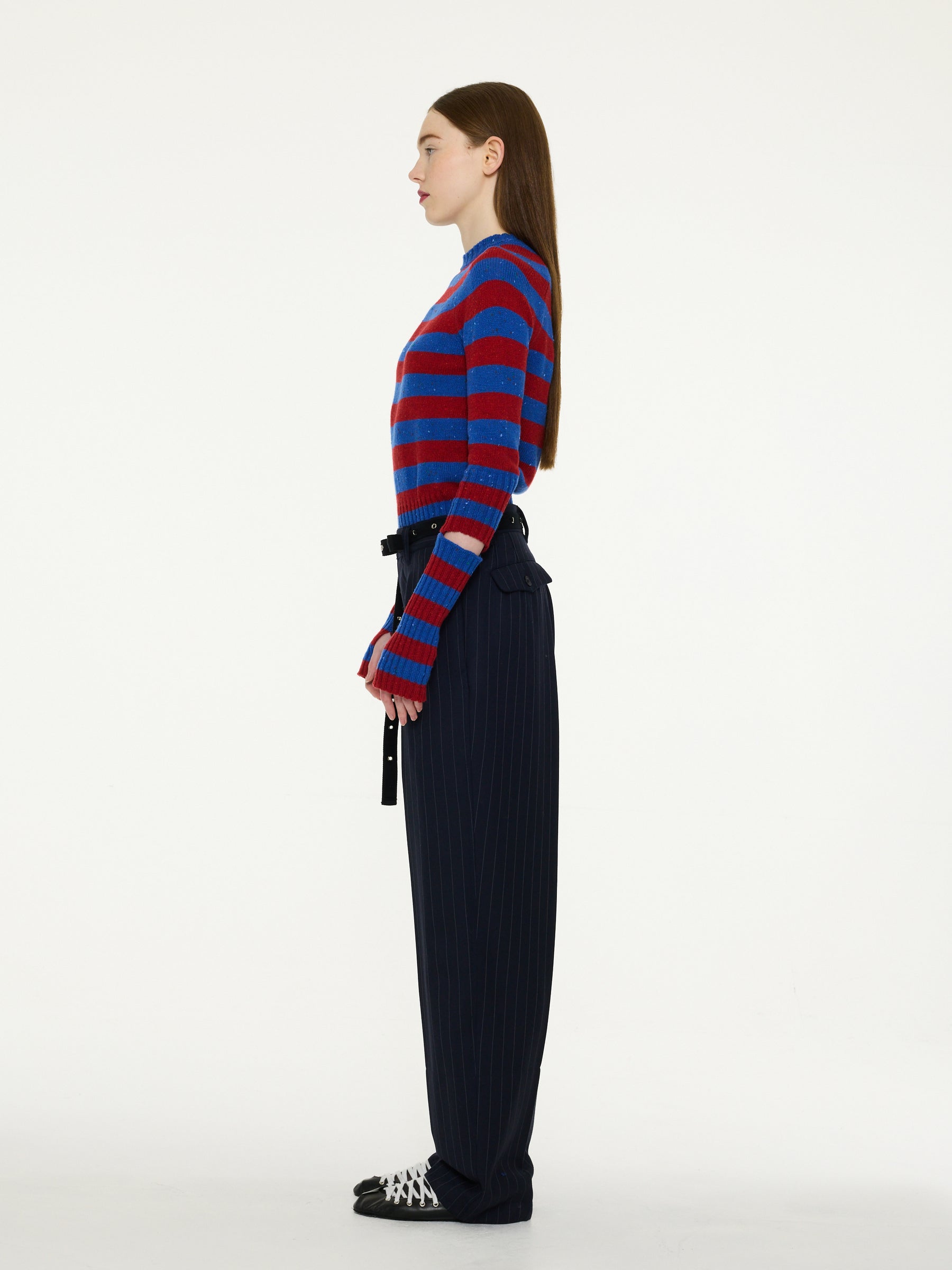 DAHO Pleated Tailored Pant - Navy Pinstripes