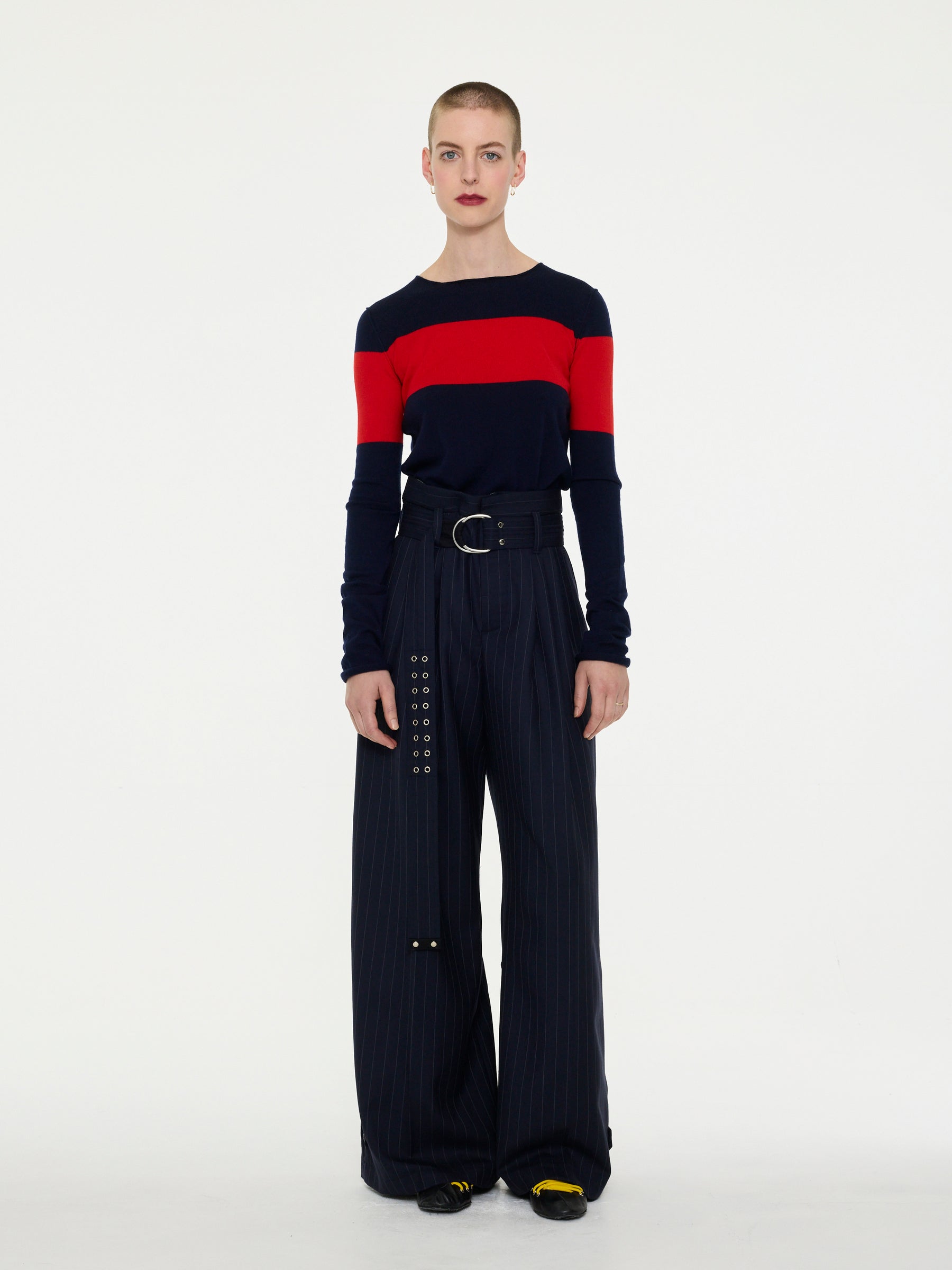 BIRTWELL fitted fine weight sweater - NAVY / RED