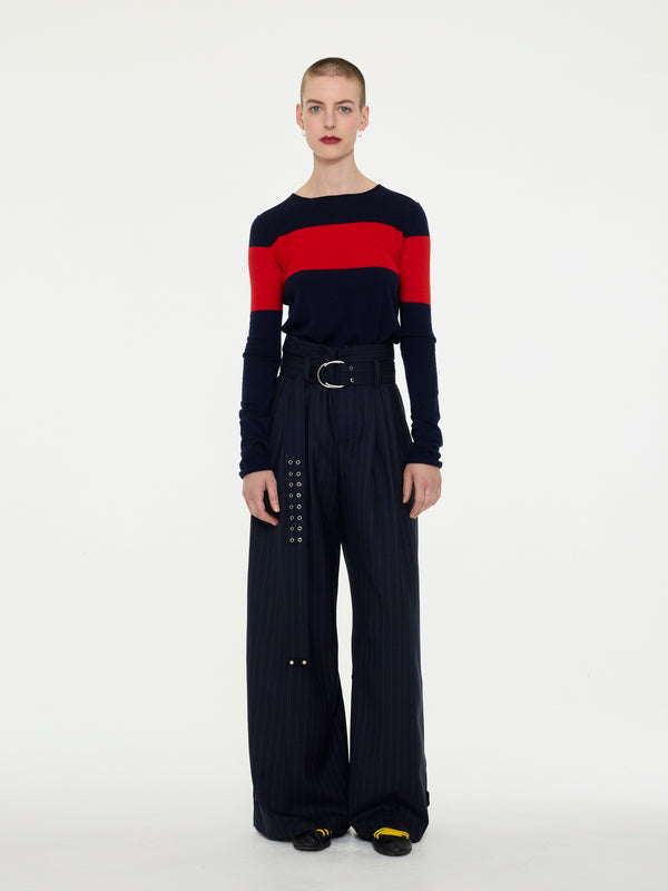 BIRTWELL fitted fine weight sweater - NAVY / RED