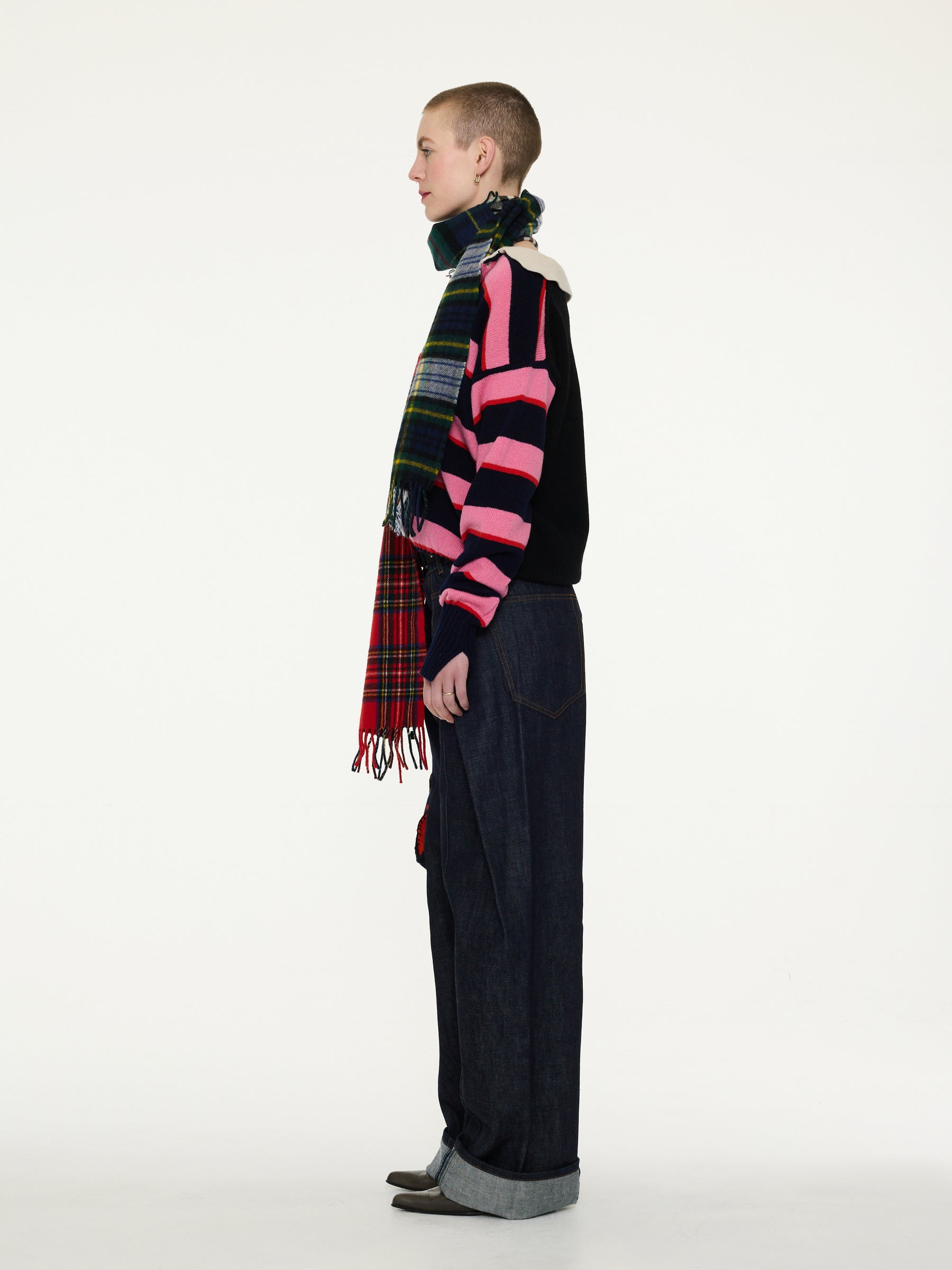 WINIFRED Striped Lambswool Rugby Sweater - Navy/ Pink