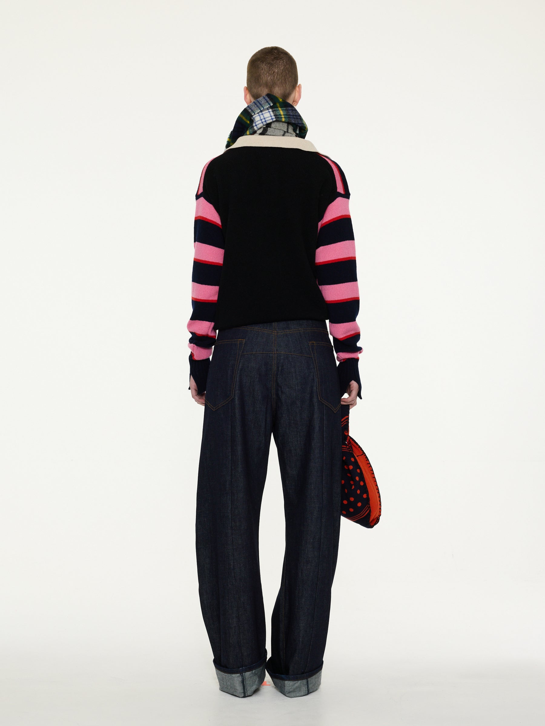 WINIFRED Striped Lambswool Rugby Sweater - Navy/ Pink