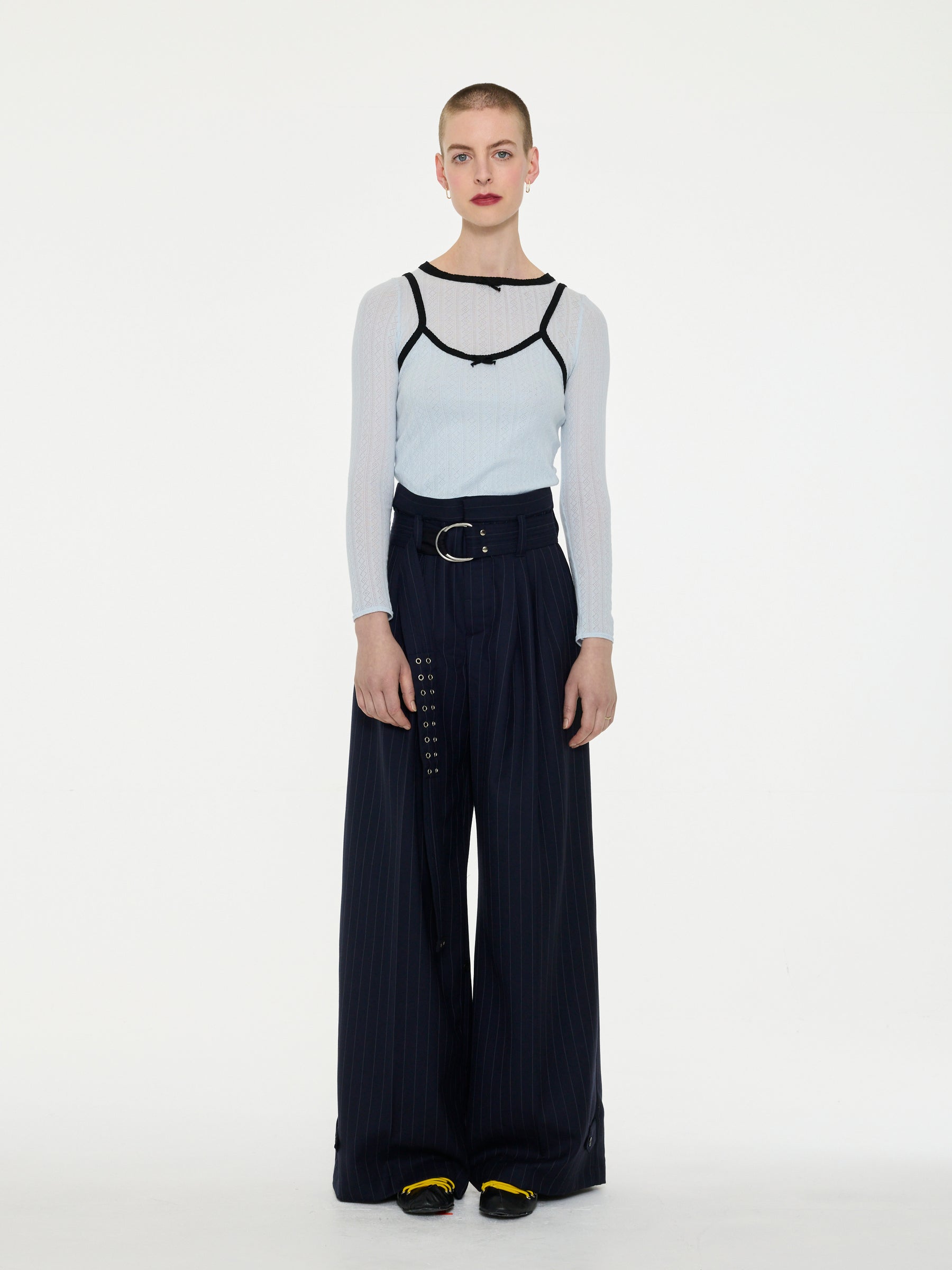 JACKIE Fine Weight Pointelle Top - Light Blue
