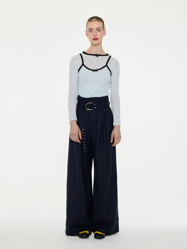 JACKIE Fine Weight Pointelle Top - Light Blue