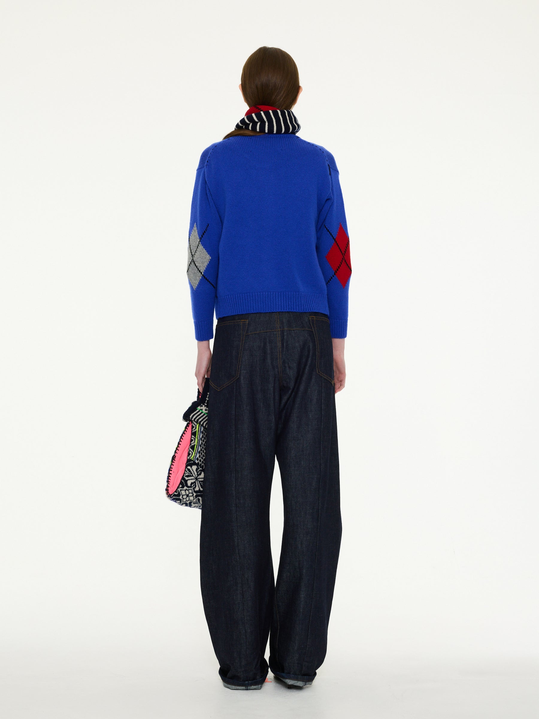 ISH Argyle Crew Neck Cardigan - Blue