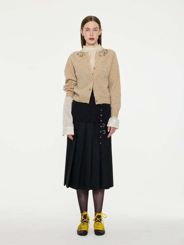 ERIN Crew Neck Shetland Cardigan - Oatmeal