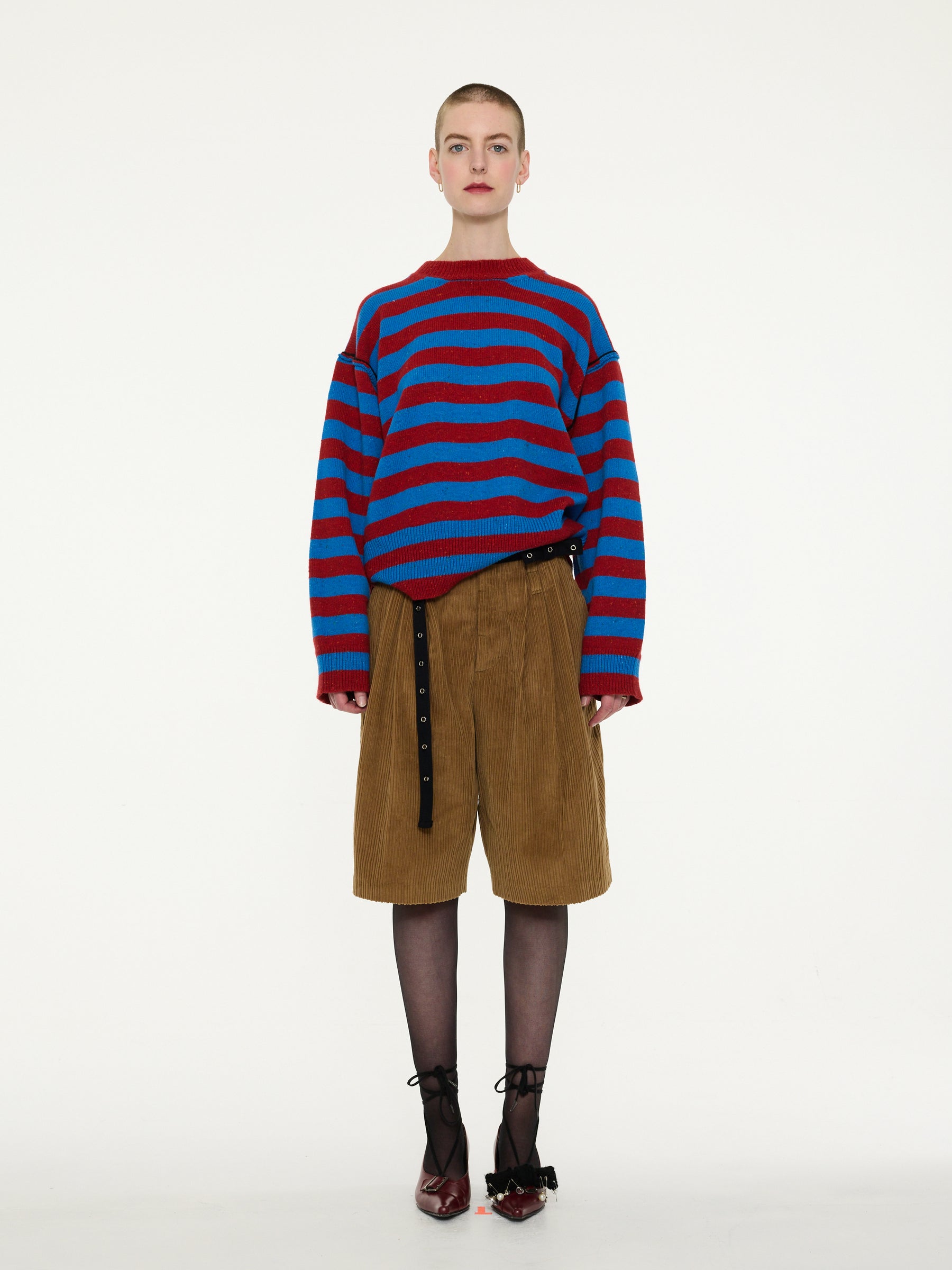 LESLIE Unisex Loose Fit Striped Sweater - Blue / Red
