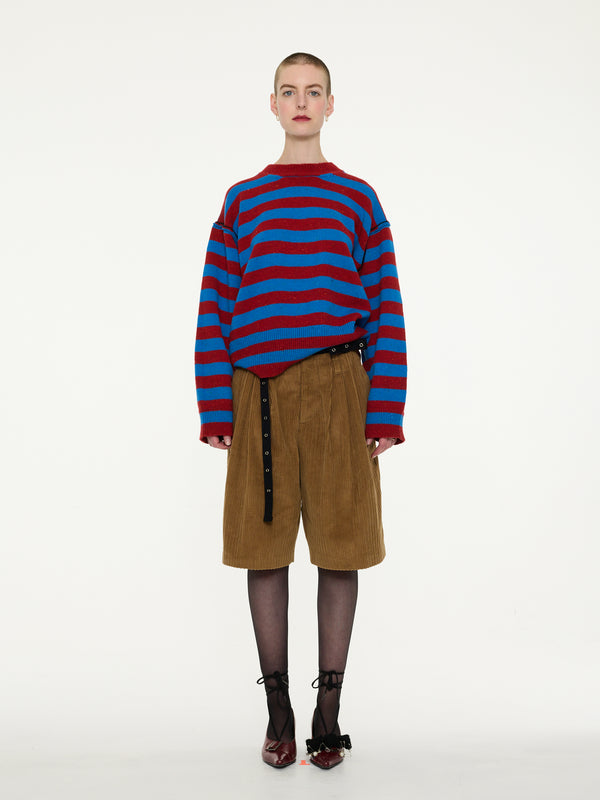 LESLIE Unisex Loose Fit Striped Sweater - Blue / Red