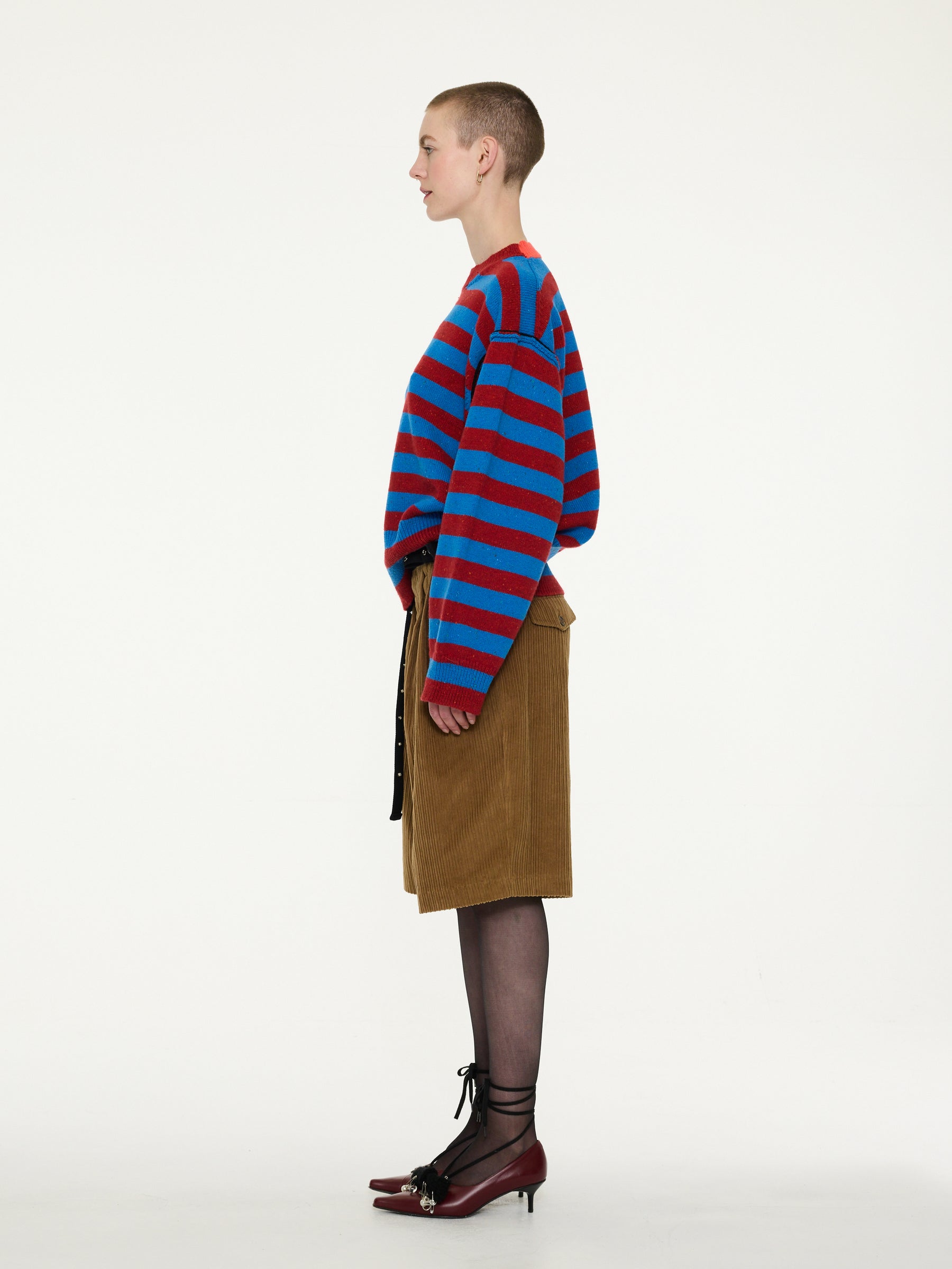 LESLIE Unisex Loose Fit Striped Sweater - Blue / Red