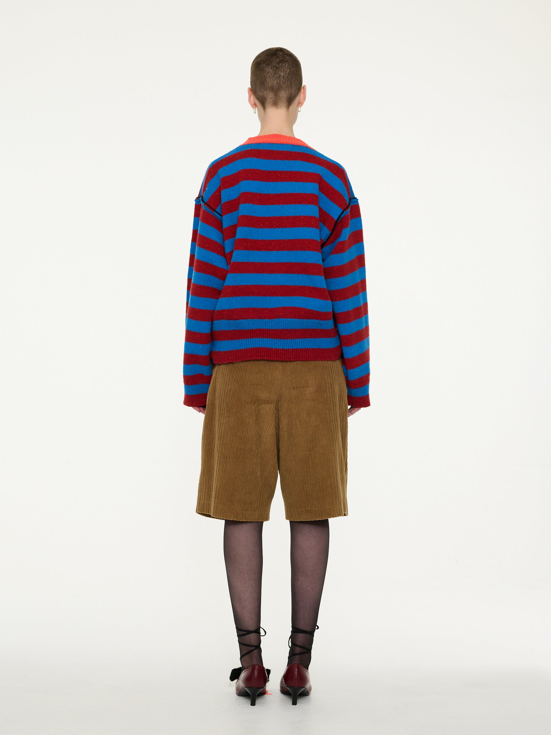 LESLIE Unisex Loose Fit Striped Sweater - Blue / Red