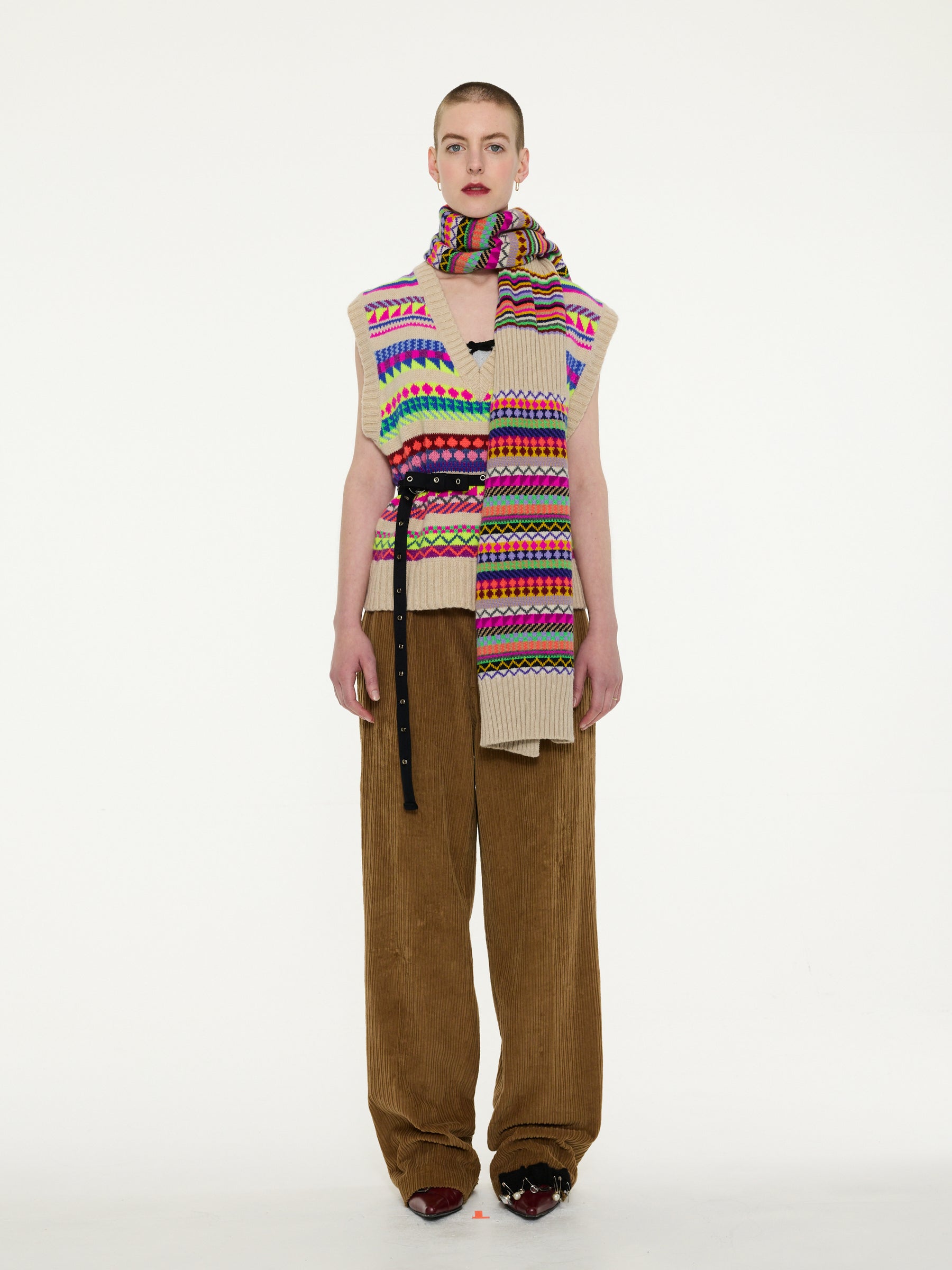 LOLA Multicolour Stripes and Fairisle Scarf- Multico