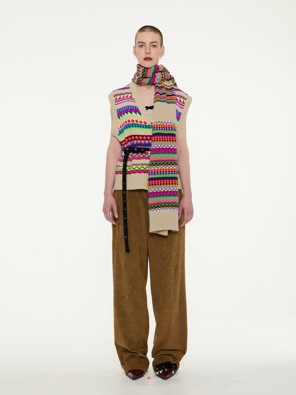 LOLA Multicolour Stripes and Fairisle Scarf- Multico
