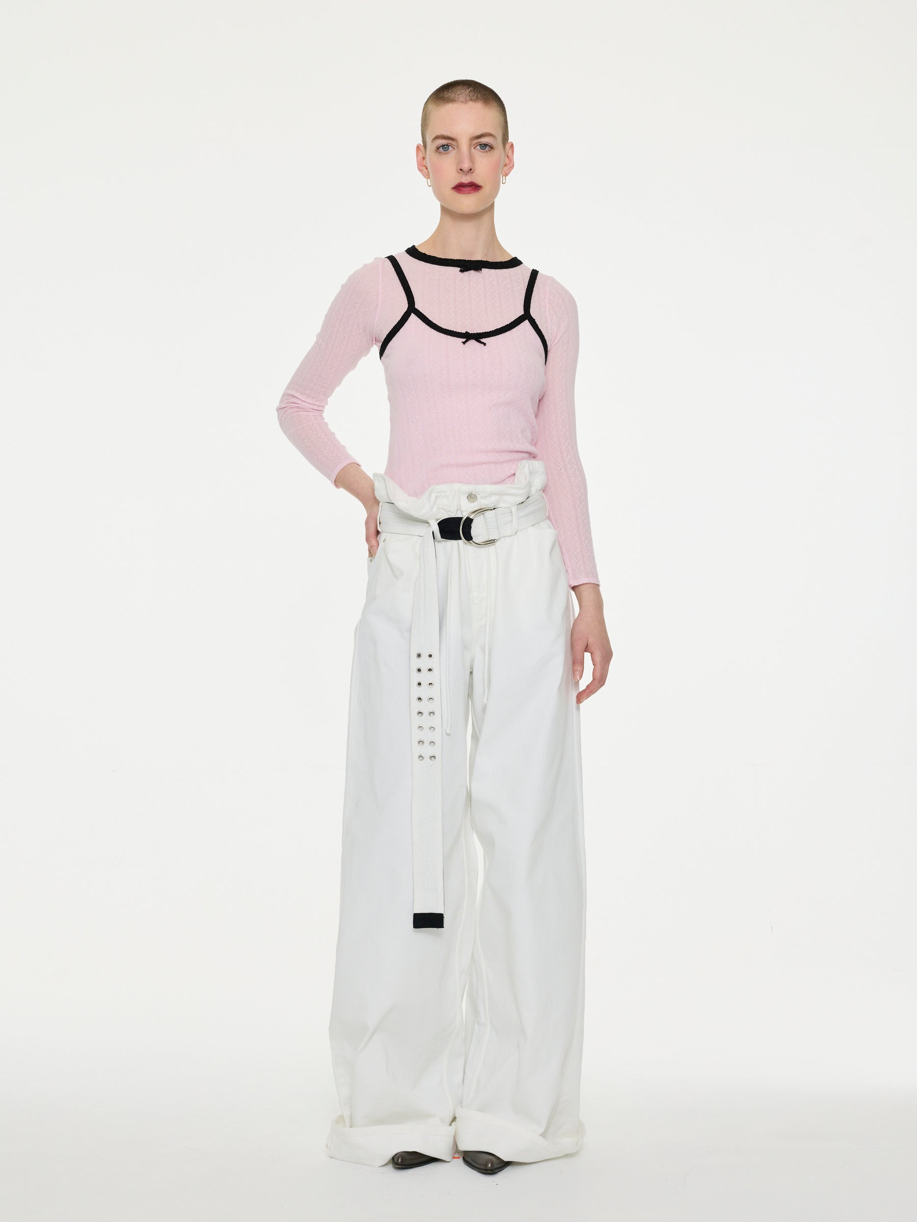 JACKIE Fine Weight Pointelle Top - Pale Pink