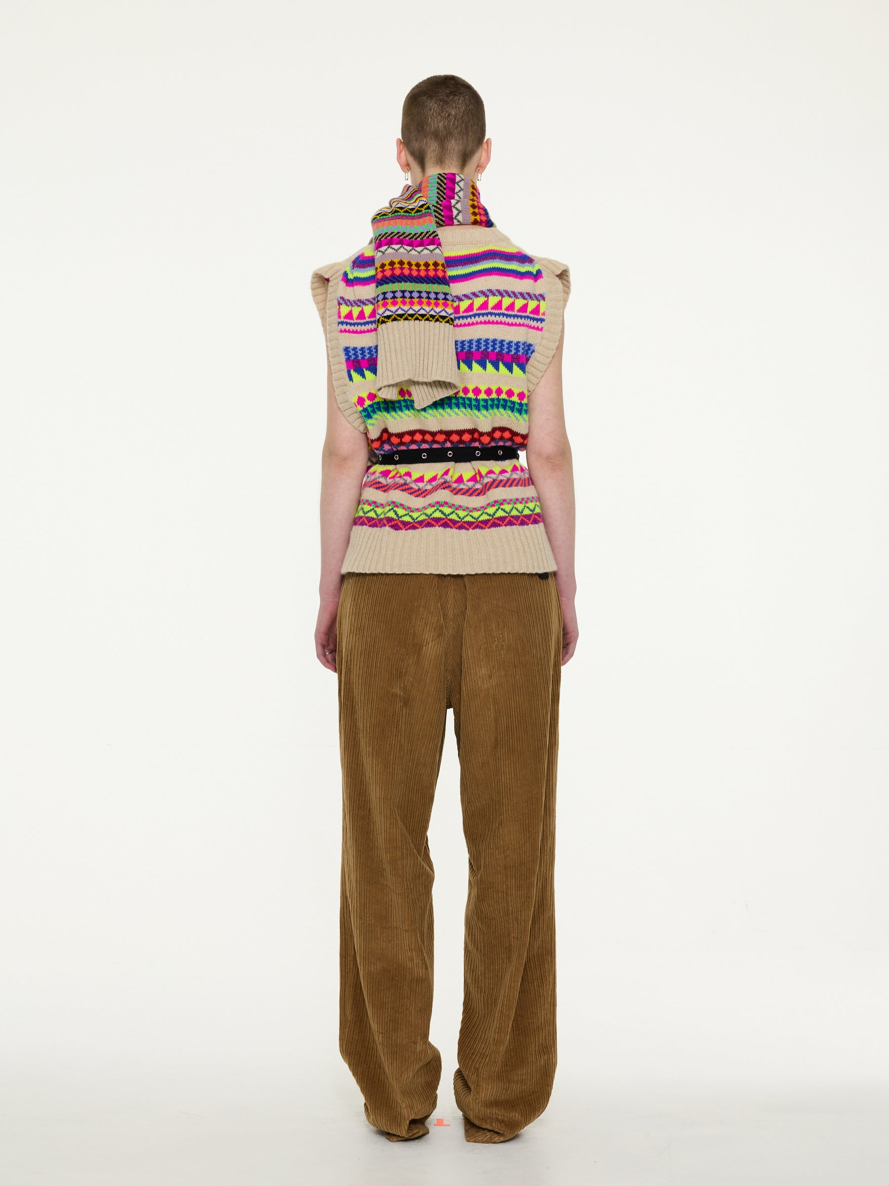 LOLA Multicolour Stripes and Fairisle Scarf- Multico