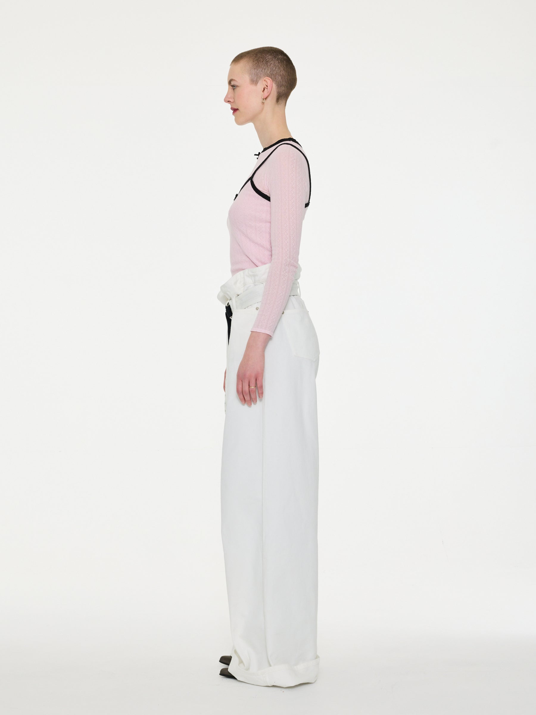 JACKIE Fine Weight Pointelle Top - Pale Pink