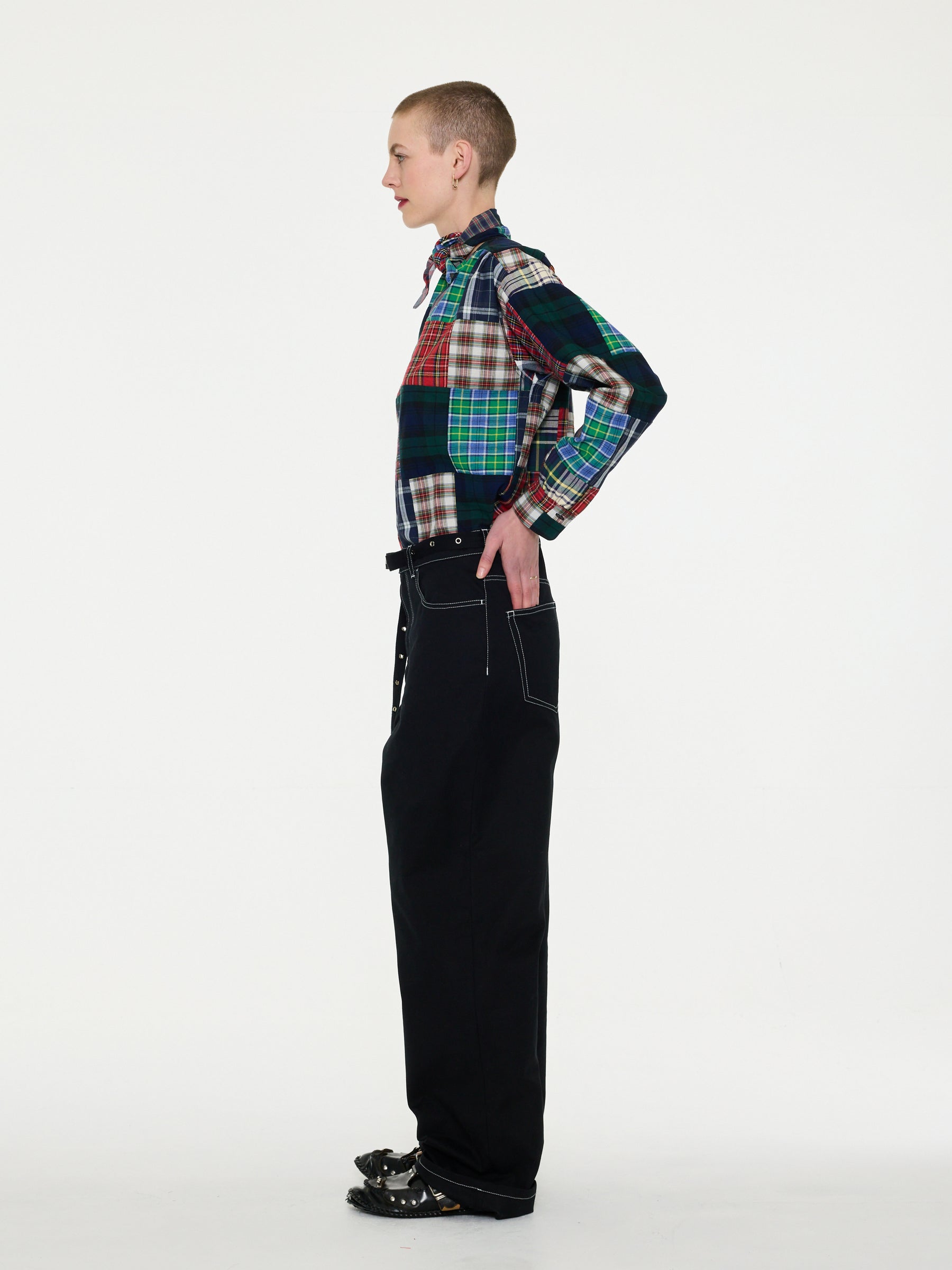 NUSCH Patchwork Tartan Neck Tie Blouse - Tartan Patchwork