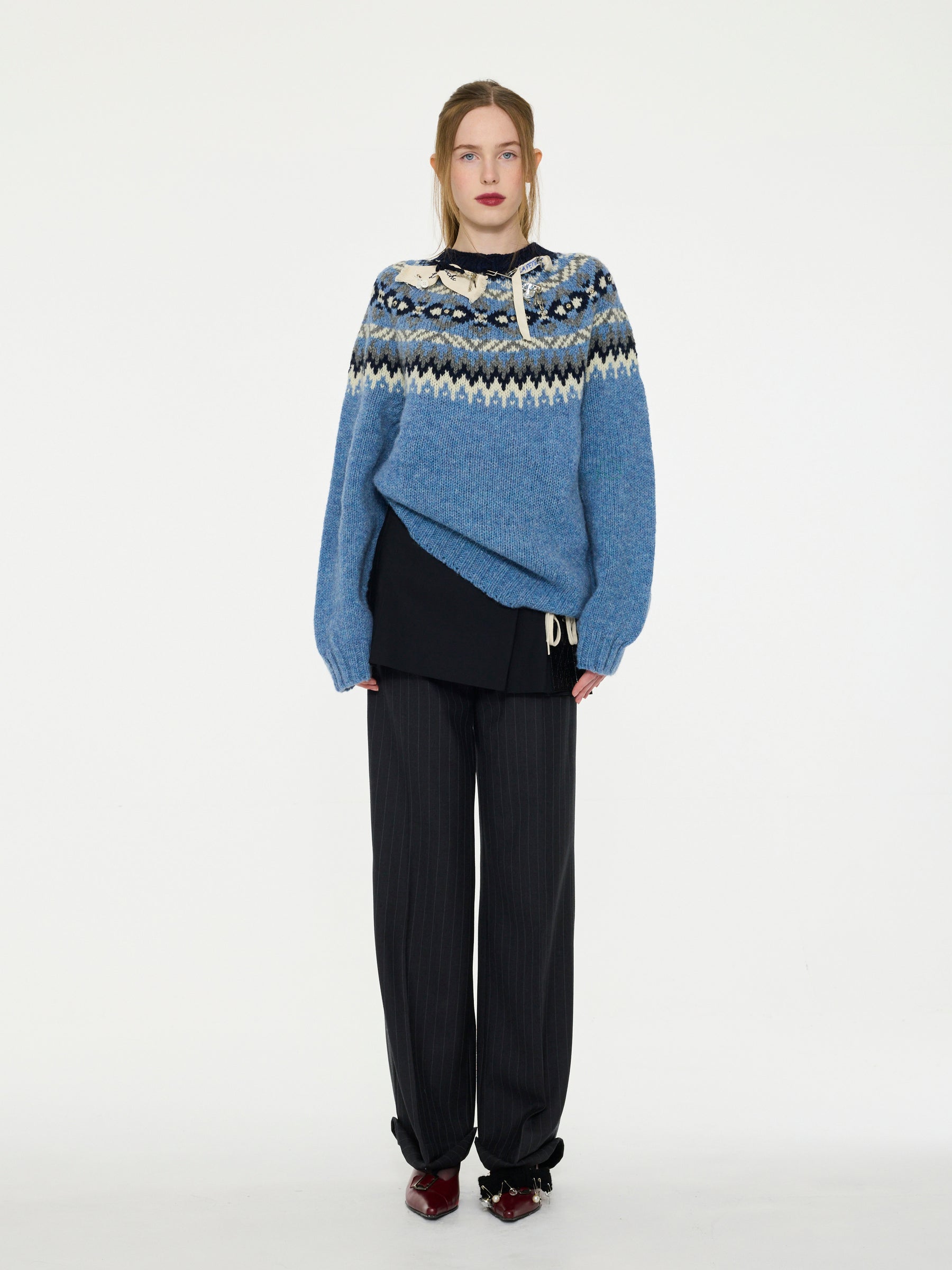 ARI Chunky Fairisle Sweater - Light Blue