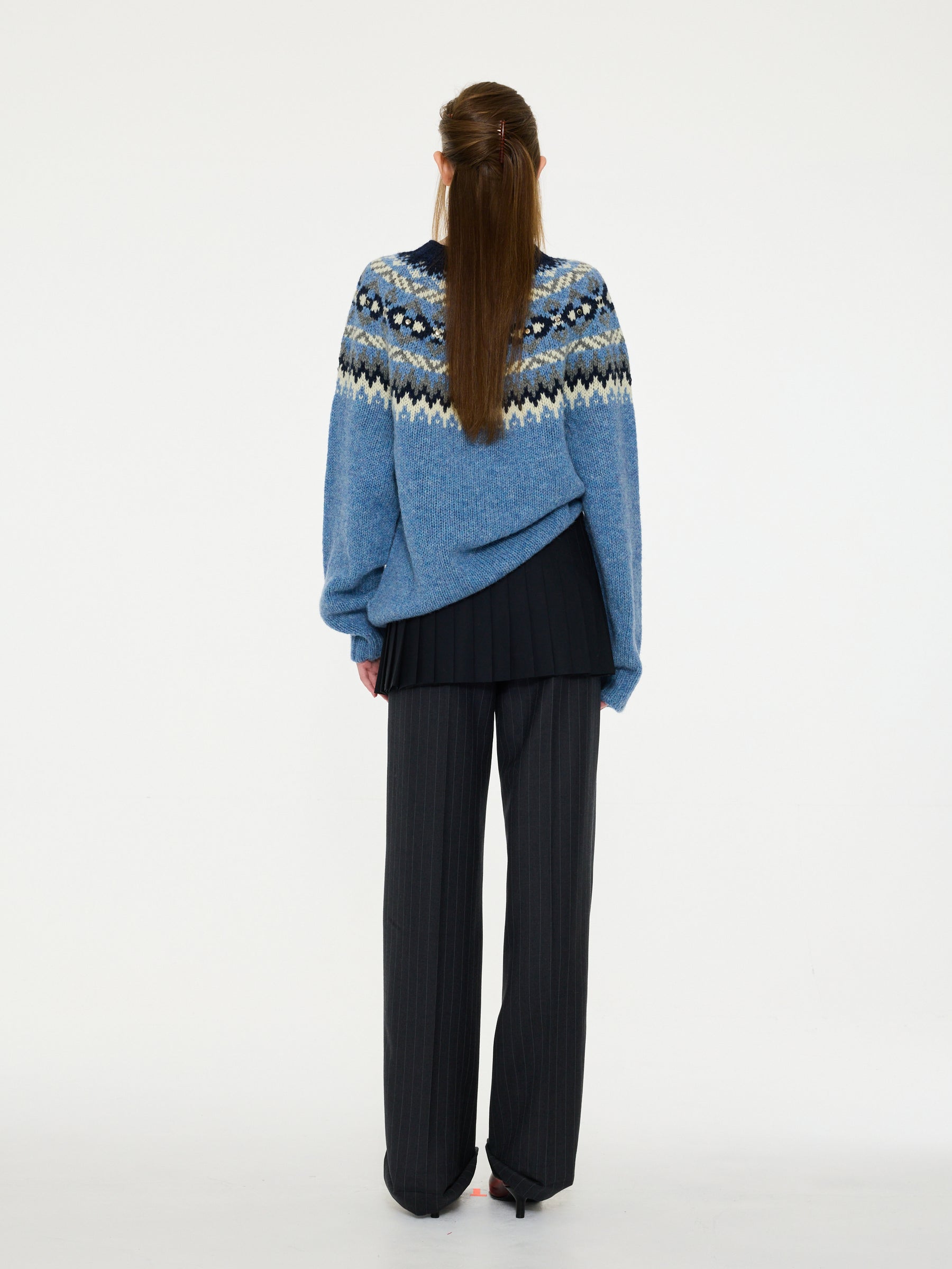 ARI Chunky Fairisle Sweater - Light Blue