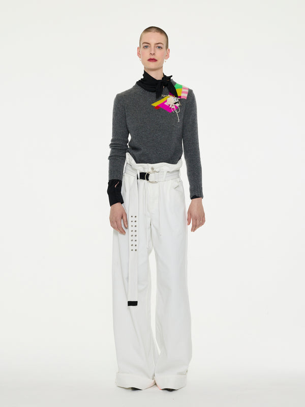 ROXANNE Lambswool Crew Neck Sweater - Grey / Multico