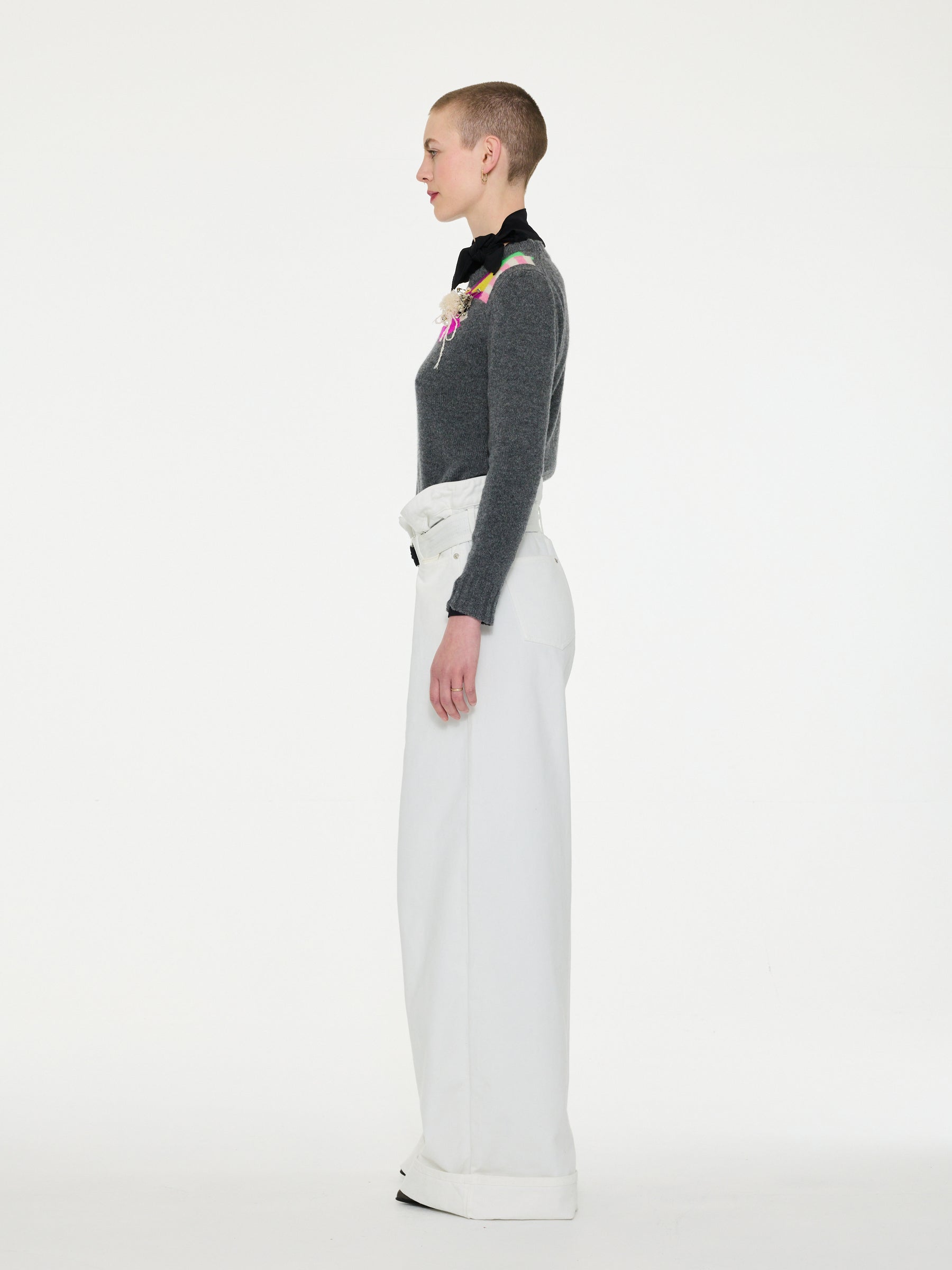 ROXANNE Lambswool Crew Neck Sweater - Grey / Multico