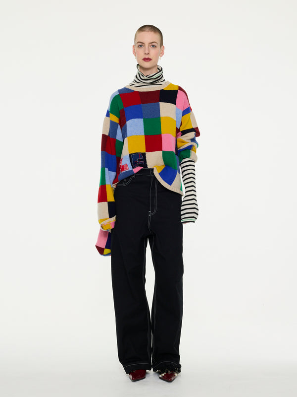 ELMER Loose Fit Patchwork Sweater - Multico